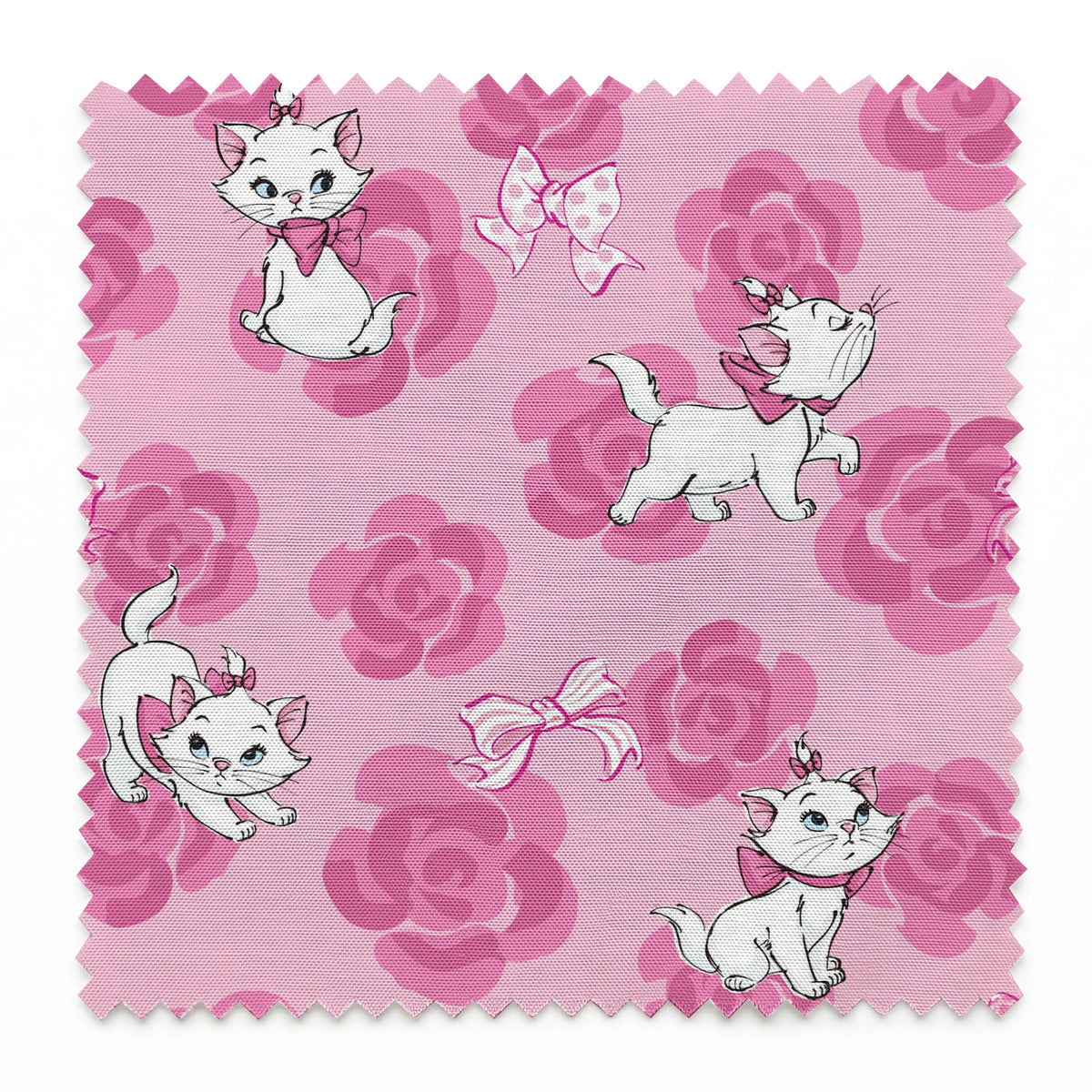 Marie from The Aristocats playing on pink rose pattern background springs swatch pinked