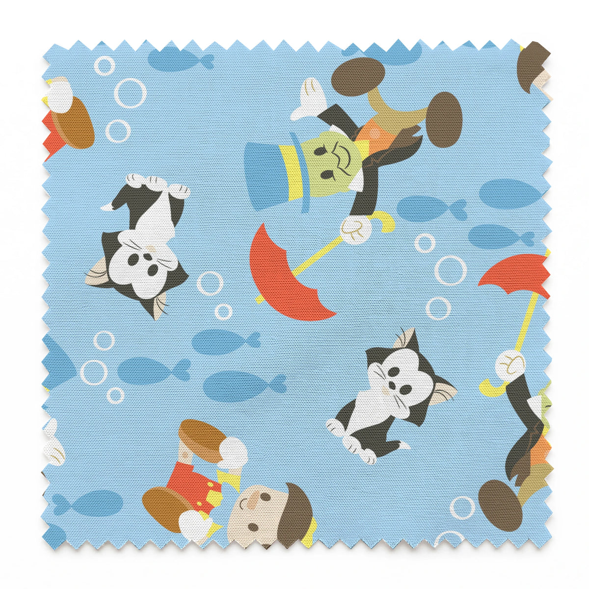 Cartoon animals swimming underwater with fish, bubbles, and snorkeling gear on blue background springs swatch pinked