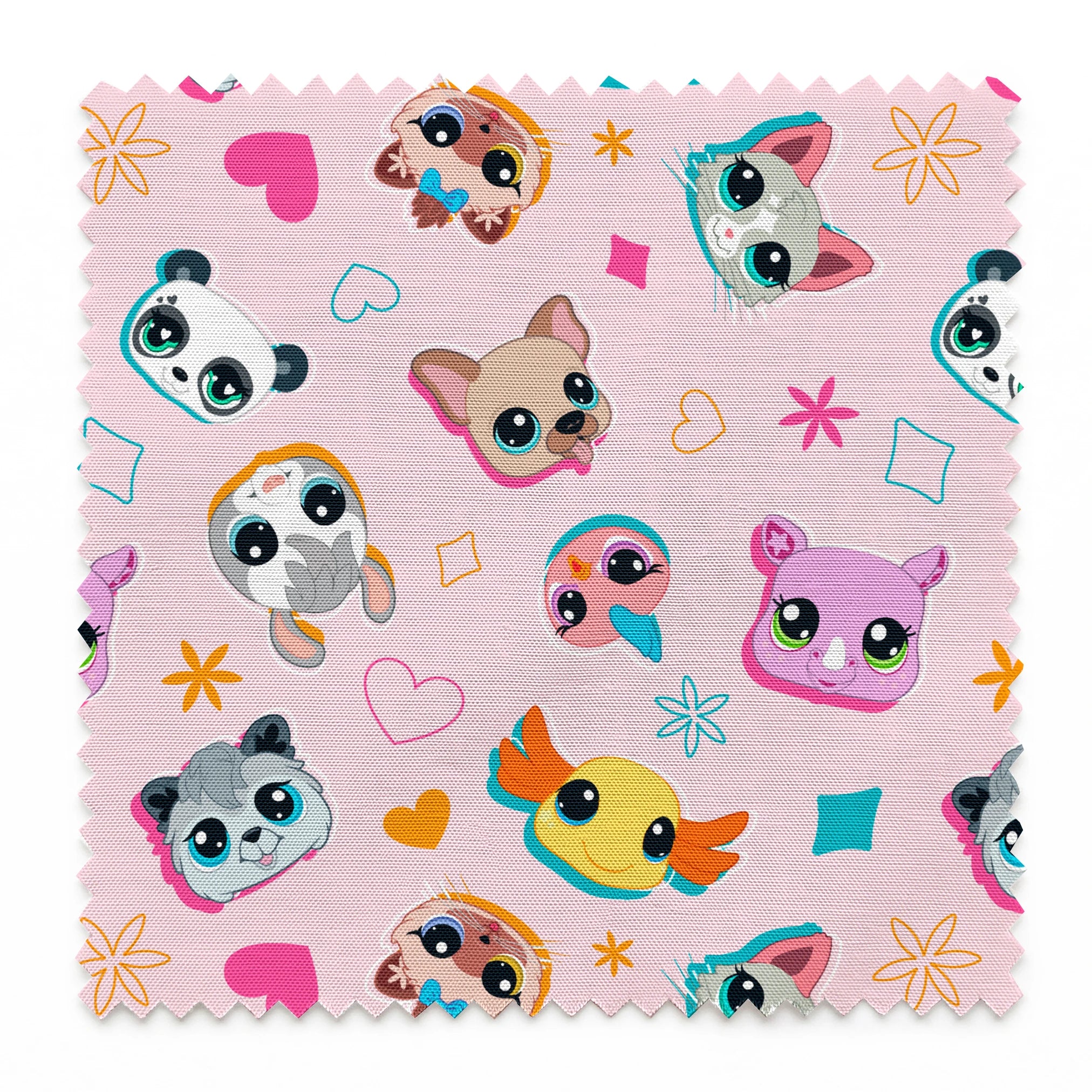 Hasbro Littliest Pet Shop Shapes and Faces on Petal Pink Fabric
