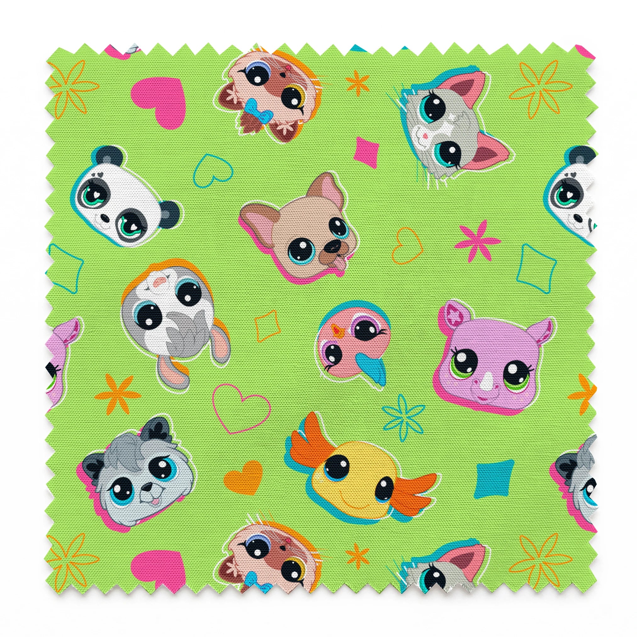 Hasbro Littliest Pet Shop Shapes and Faces on Green Fabric