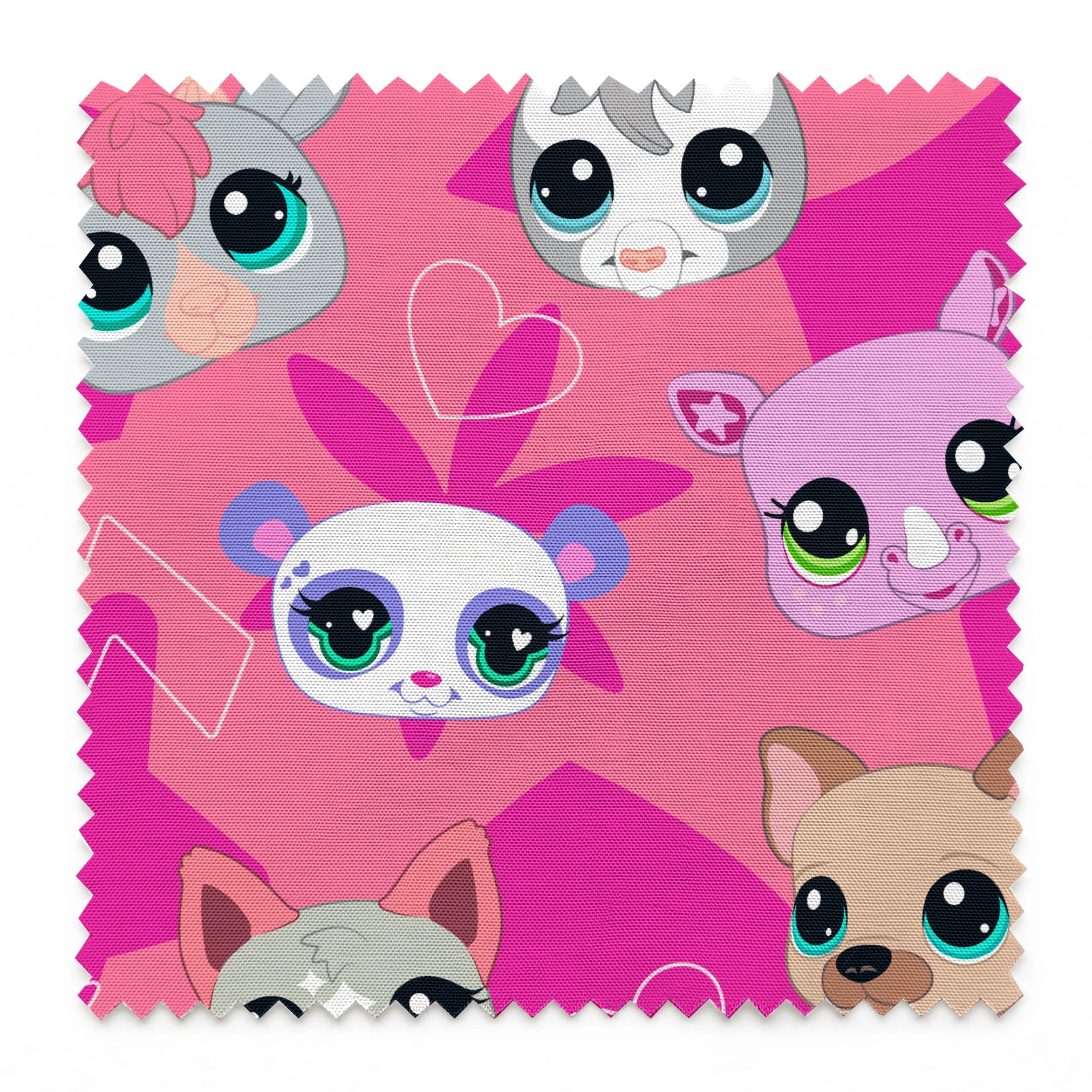 Hasbro Littliest Pet Shop Cute Faces Toss on Pink Fabric
