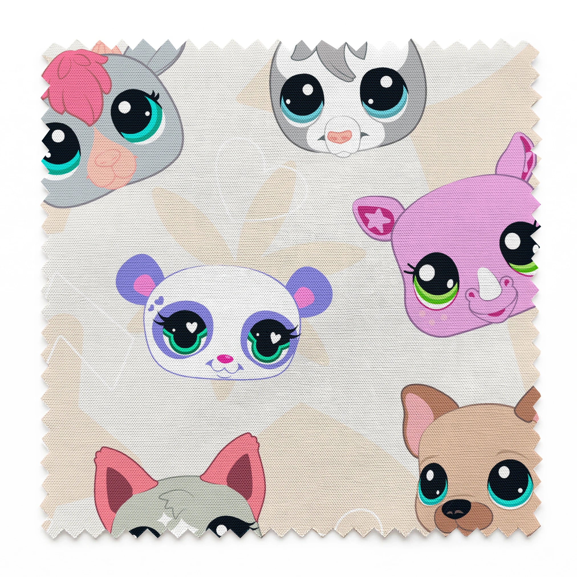 Hasbro Littliest Pet Shop Cute Faces Toss on Beige Fabric
