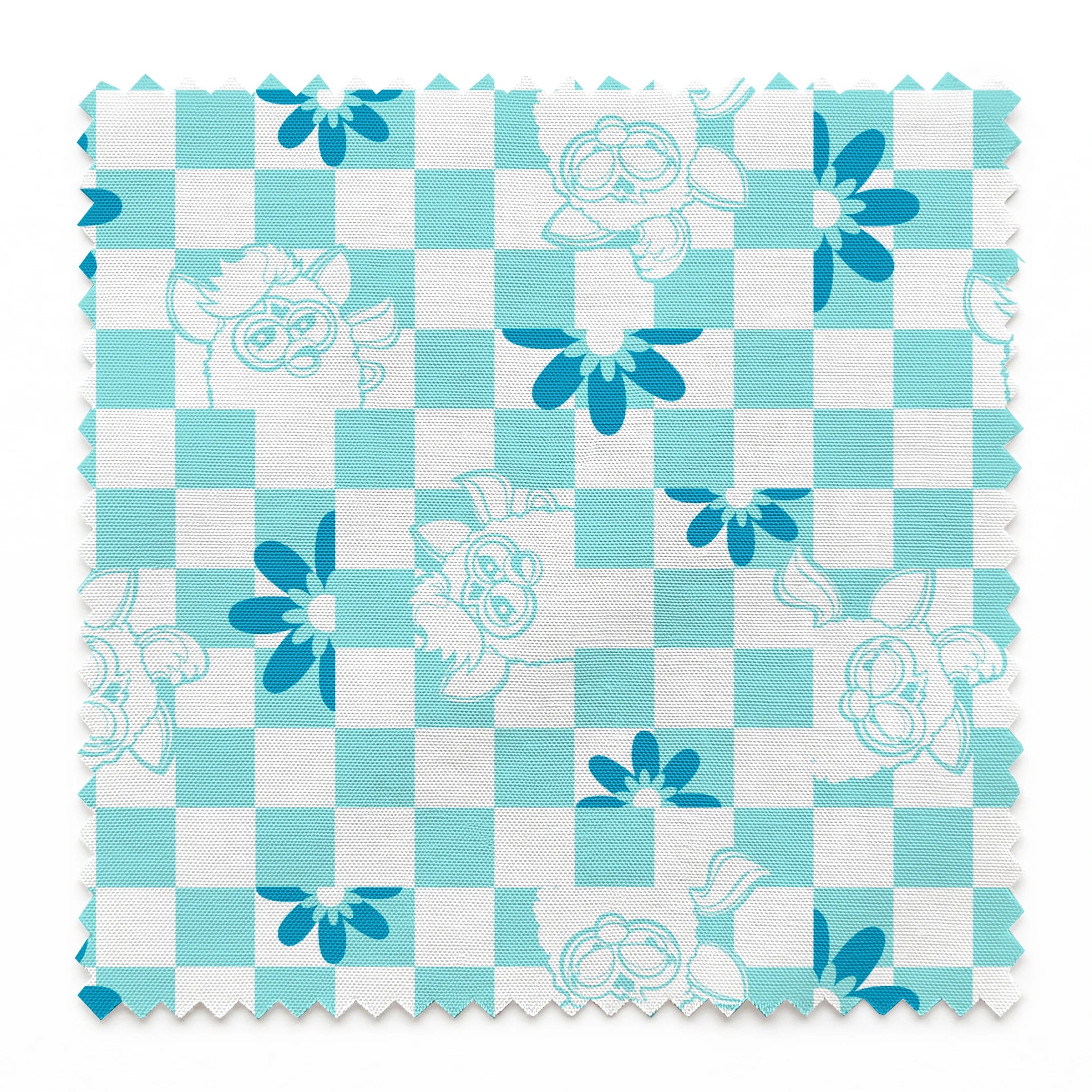 Hasbro Furby Checkered Flowers on Blue Fabric