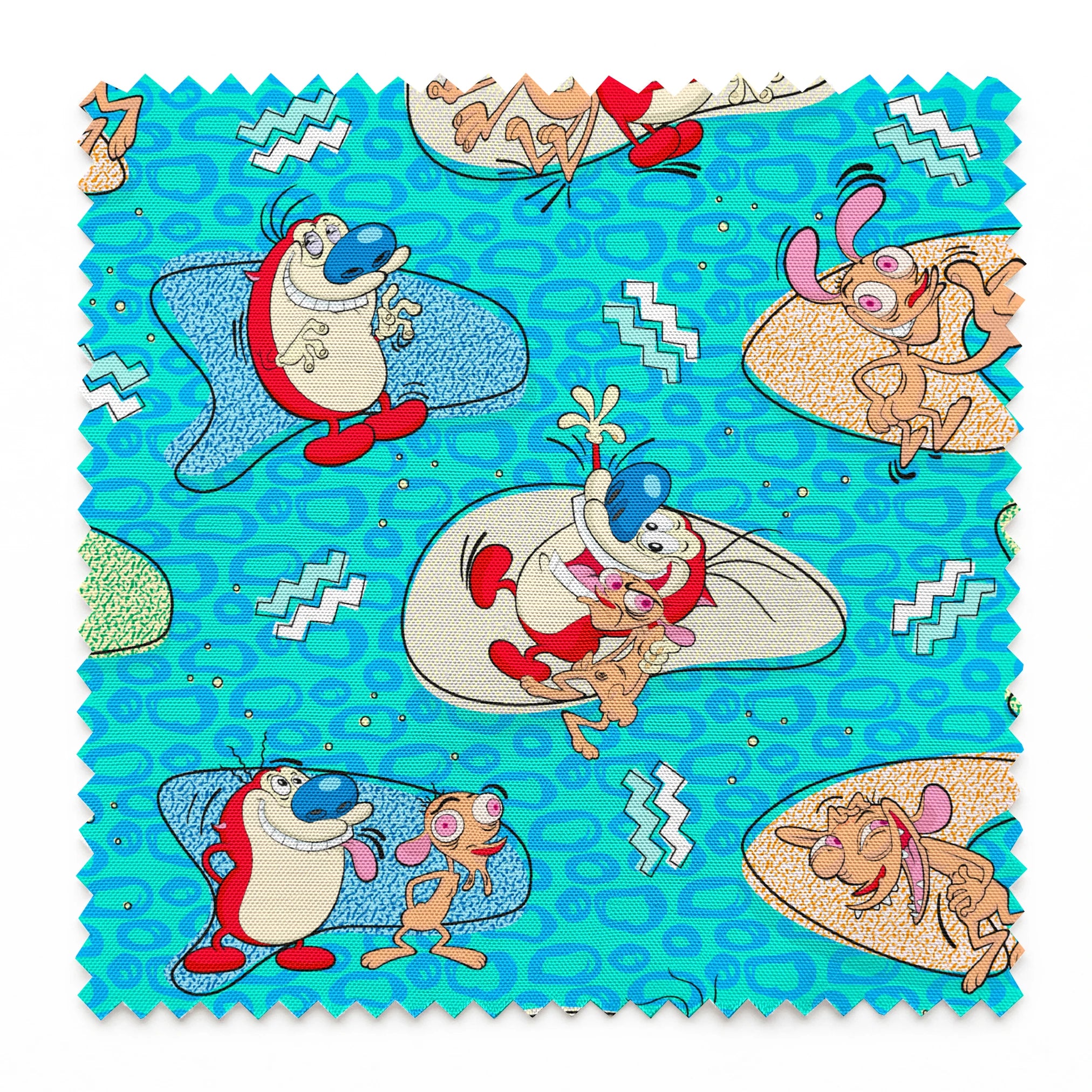 Ren & Stimpy Retro Graphics on Aqua Fabric