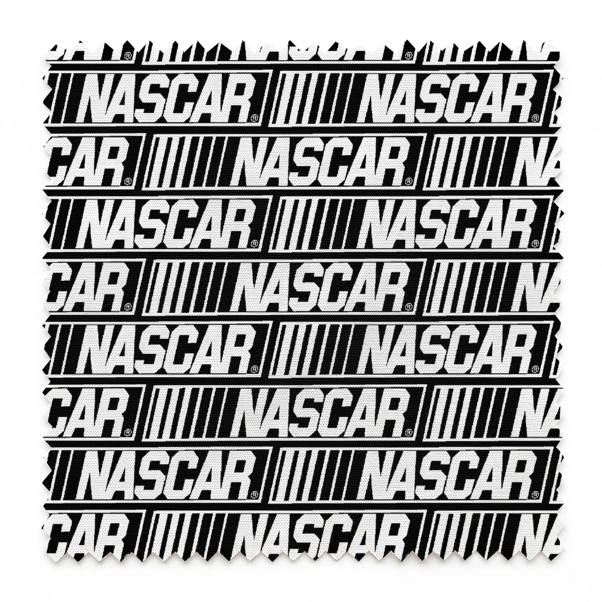 NASCAR® Retro Logo on White Stripes Fabric