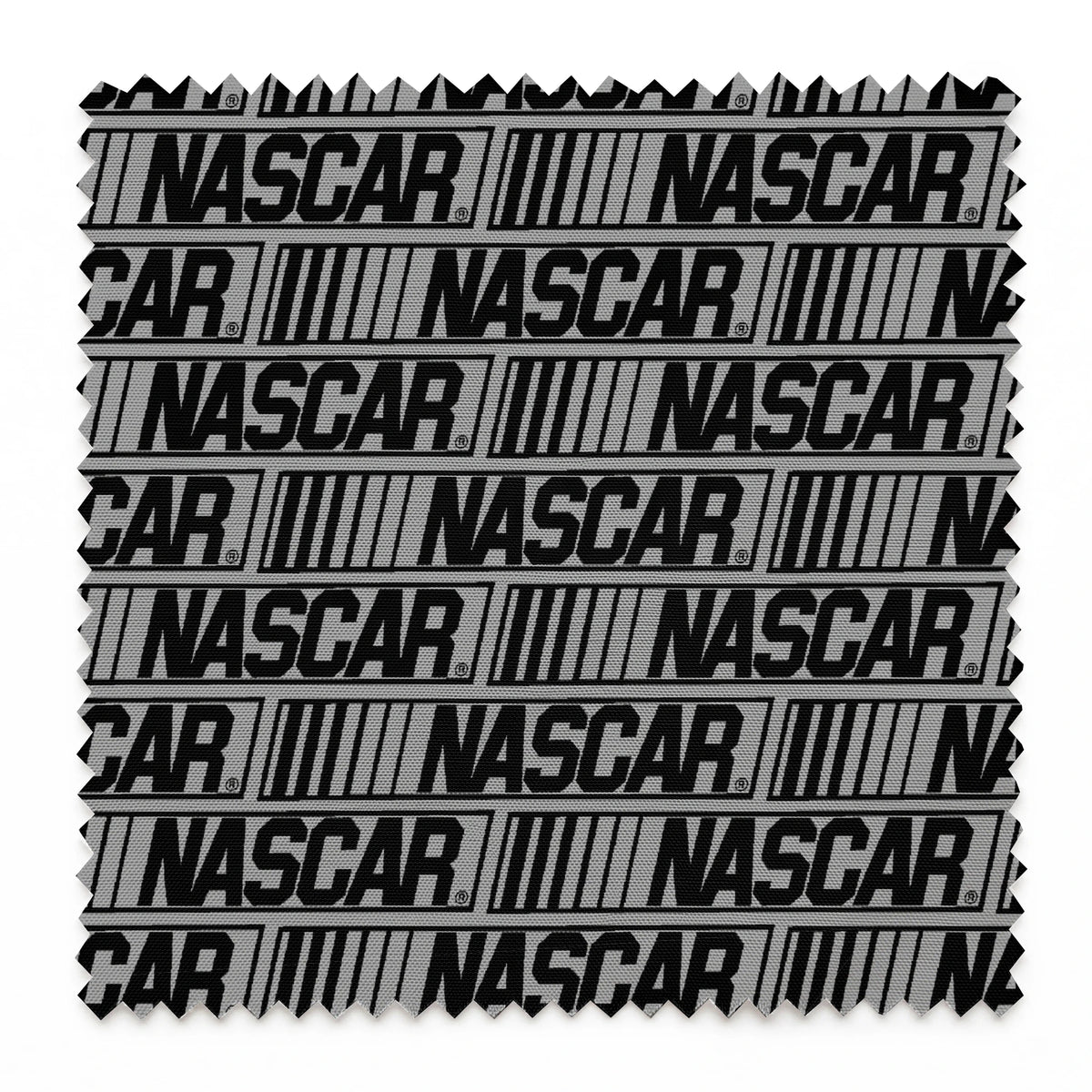 NASCAR® Retro Logo on Grey Stripes Fabric