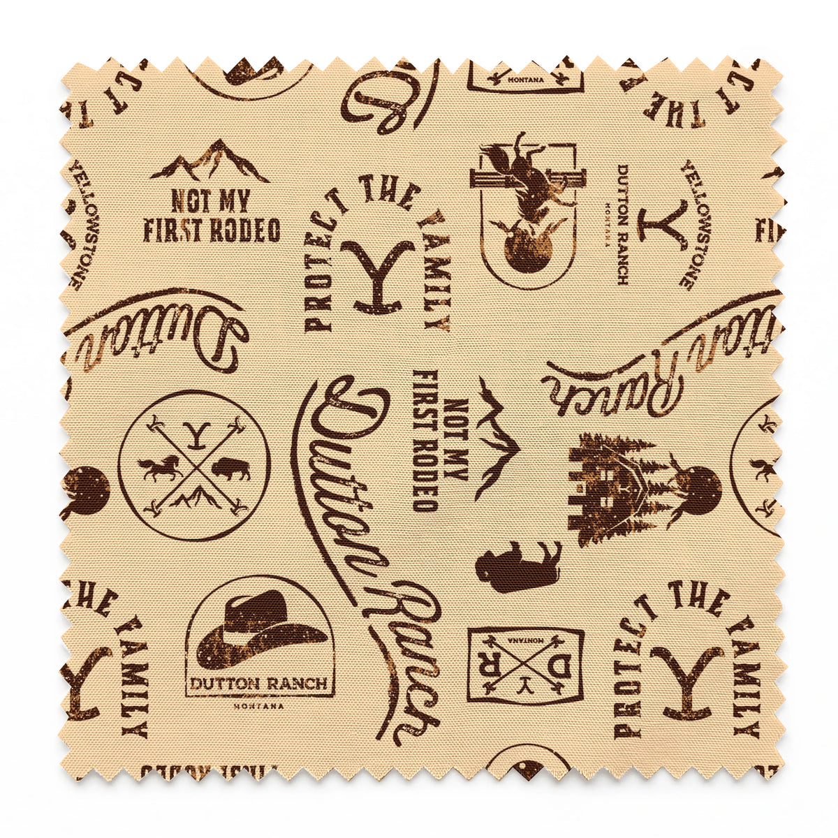 Paramount Yellowstone Dutton Ranch Icons on Ivory Fabric