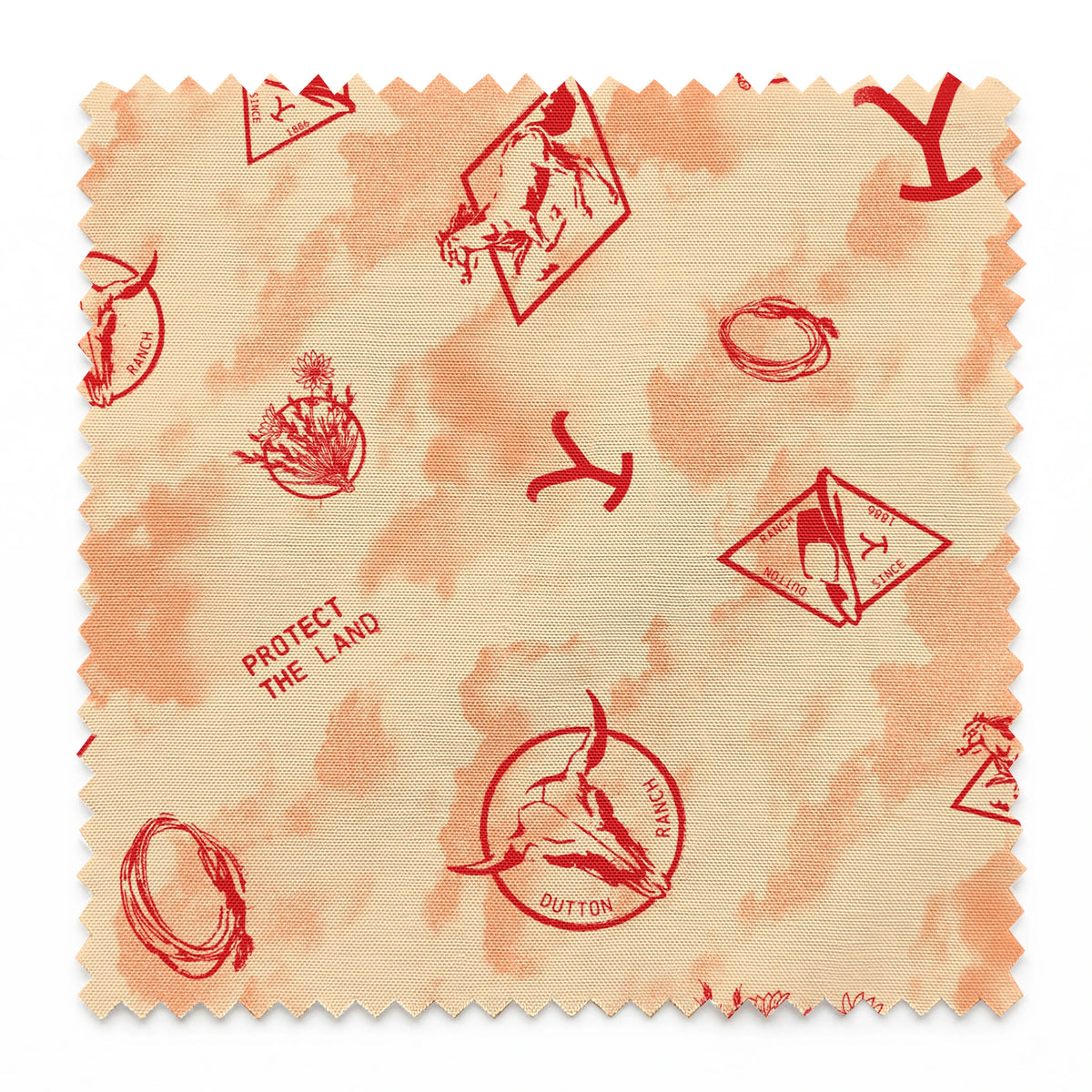 Paramount Yellowstone Icons in the Clouds on Rust Fabric