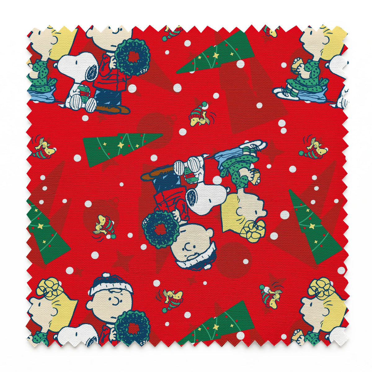 Peanuts Brown Family Christmas on Red Fabric