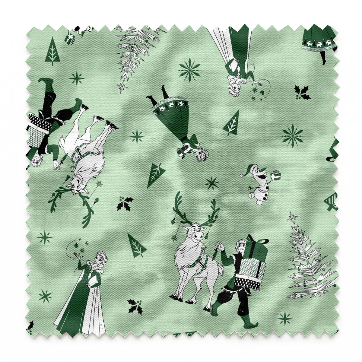 Disney Frozen Holiday Friends on Green Fabric