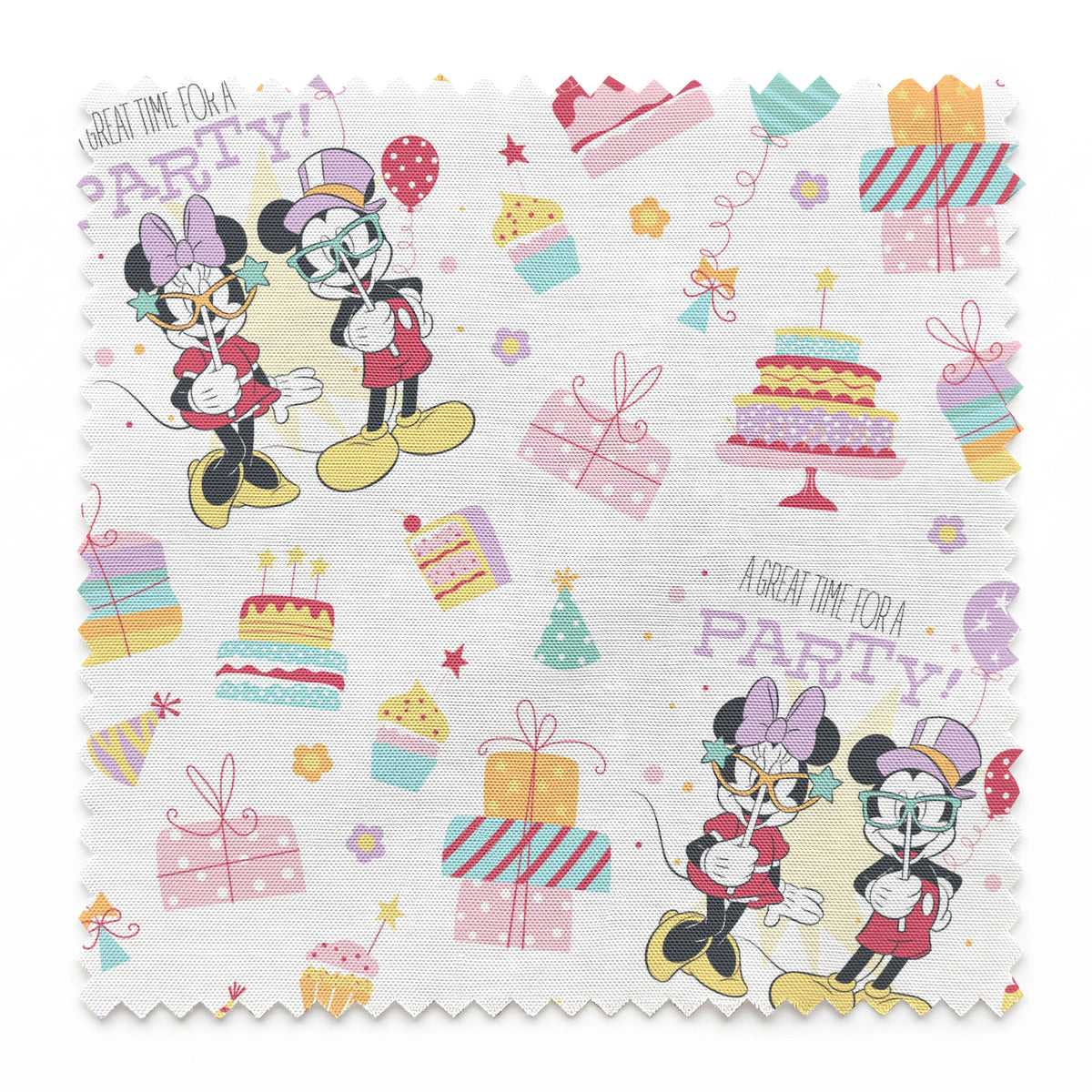 Disney Mickey Mouse and Minnie Mouse Time for a Party Fabric