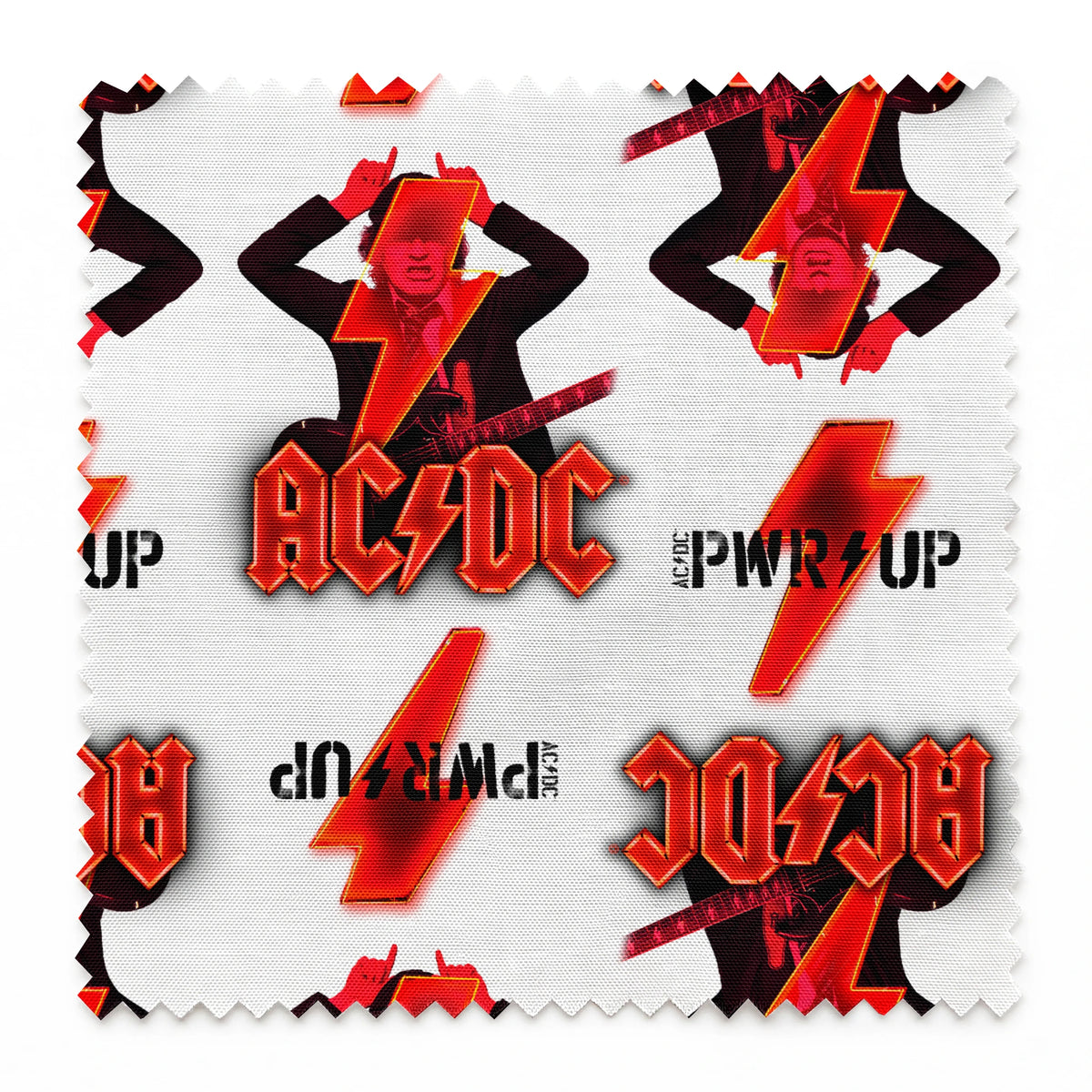 AC/DC Angus Young Pwr Up on White Fabric