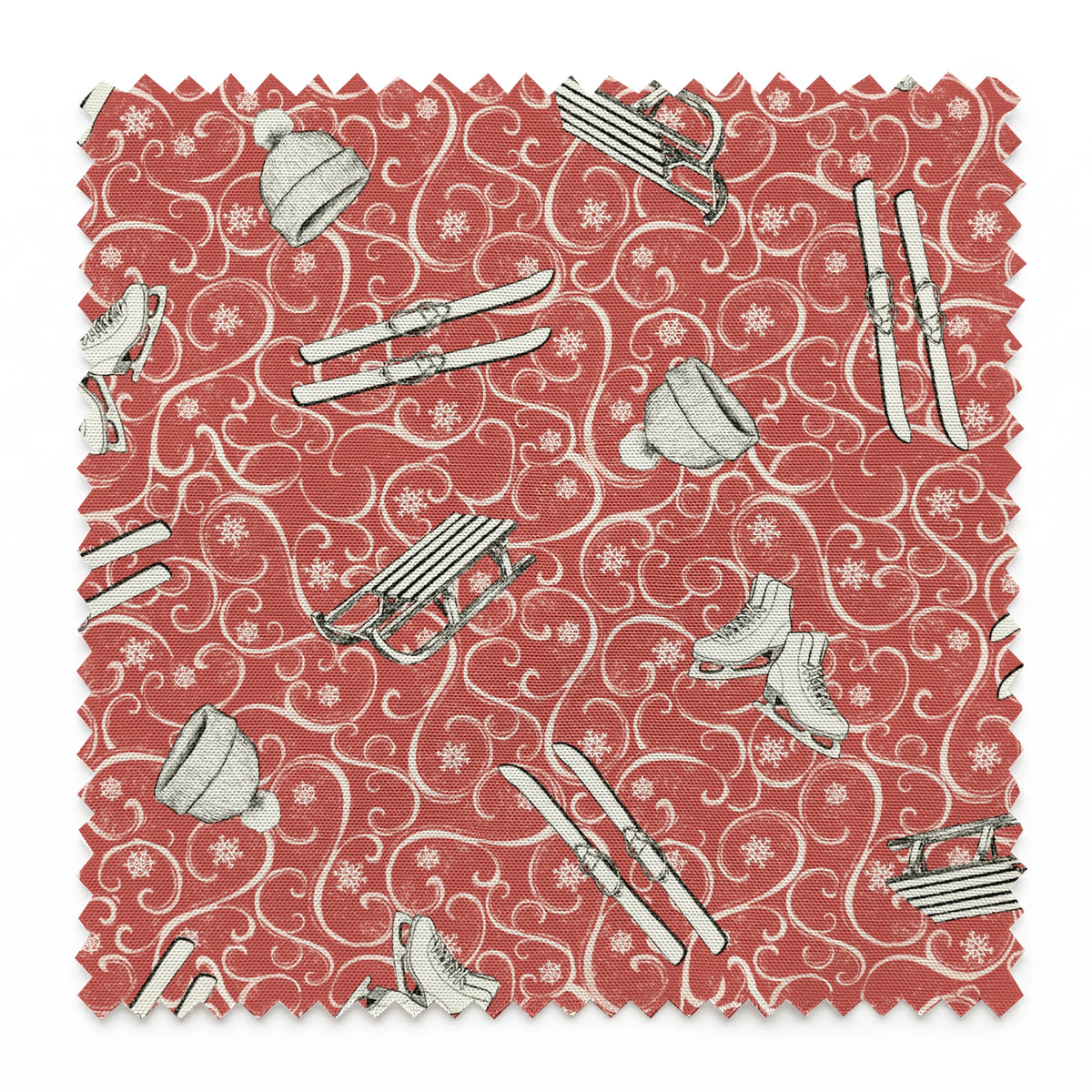 Saturday Evening Post Vintage Winter Fun on Red Fabric