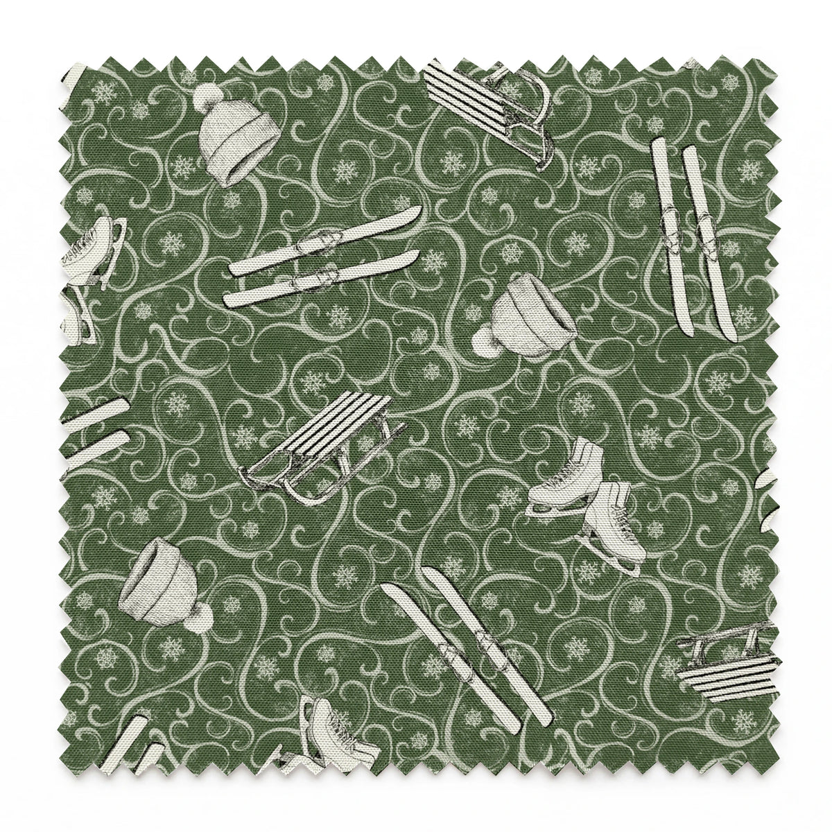 Saturday Evening Post Vintage Winter Fun on Green Fabric