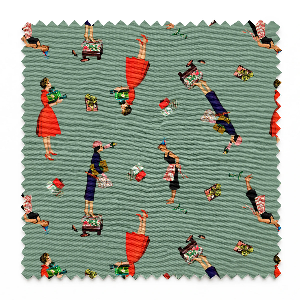 Saturday Evening Post Holiday Preparations on Green Fabric