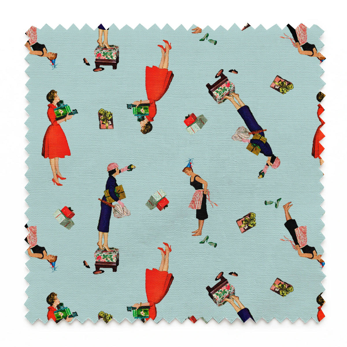 Saturday Evening Post Holiday Preparations on Blue Fabric