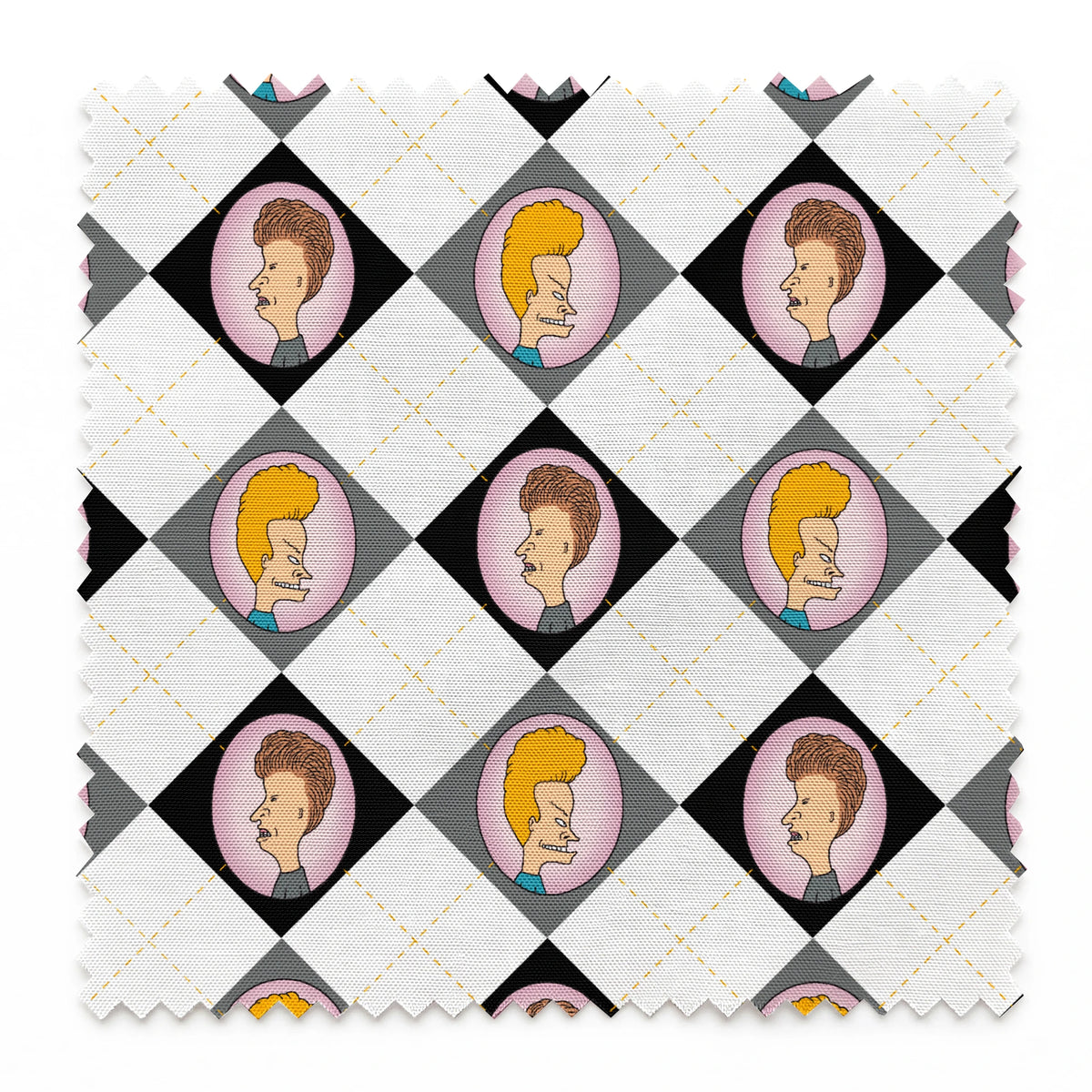 Paramount Beavis and Butt-Head Argyle on Black Fabric