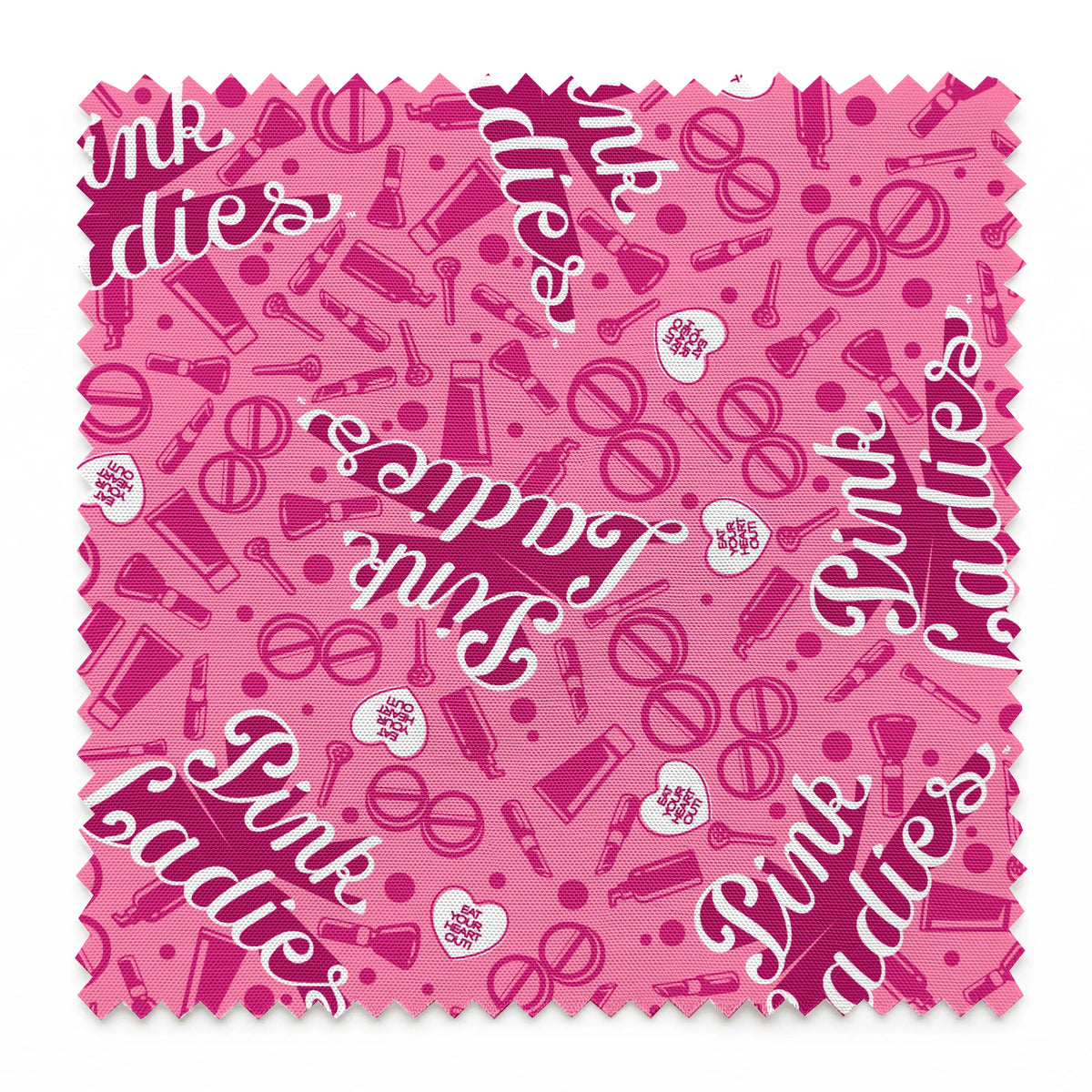 Paramount Grease Pink Ladies Makeup Toss on Pink Fabric