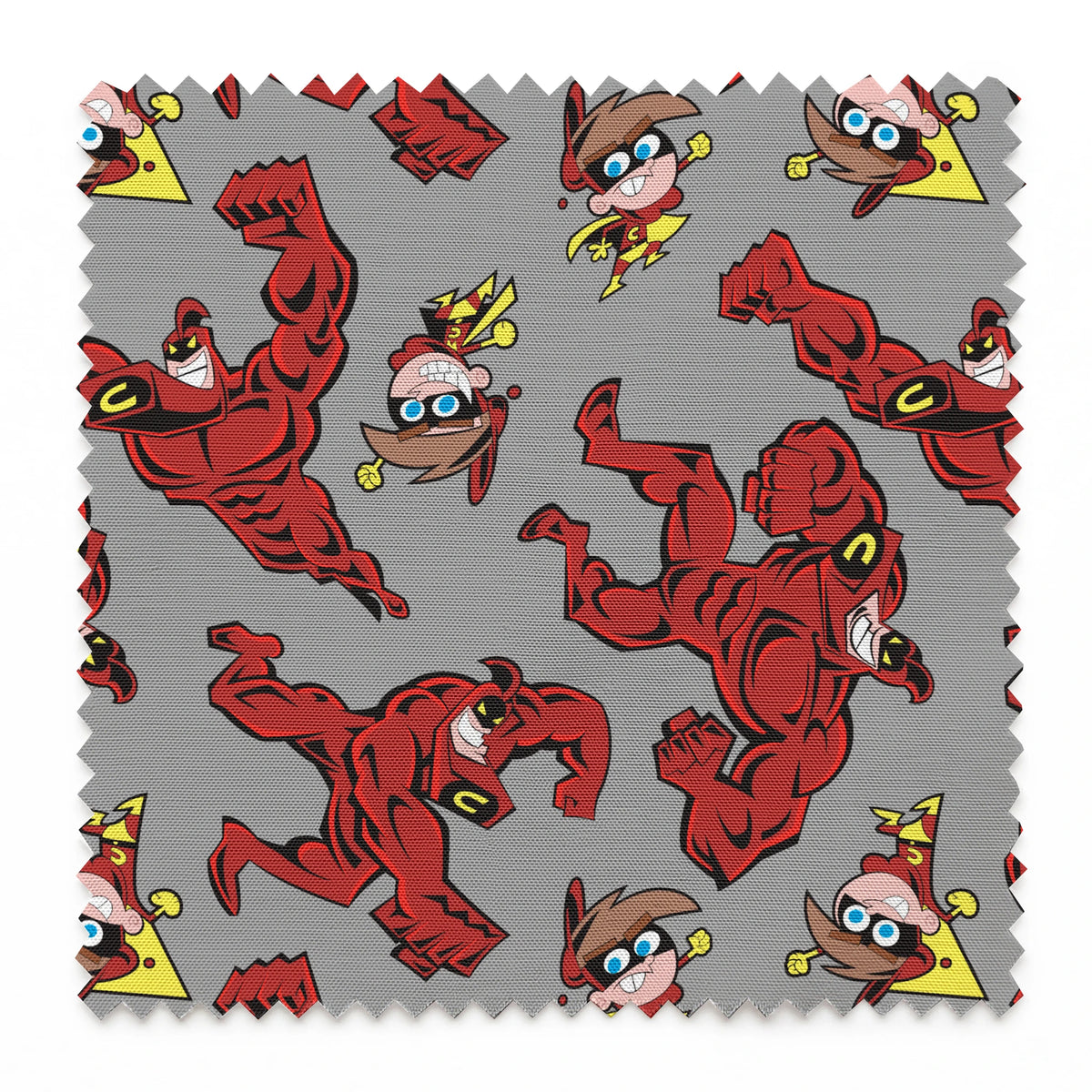 Paramount Fairly OddParents Crimson Chin and Cleft Toss on Gray Fabric
