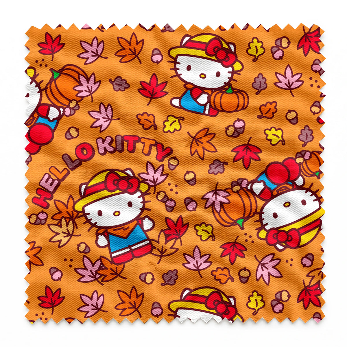 Hello Kitty® Autumn Leaves on Orange Fabric
