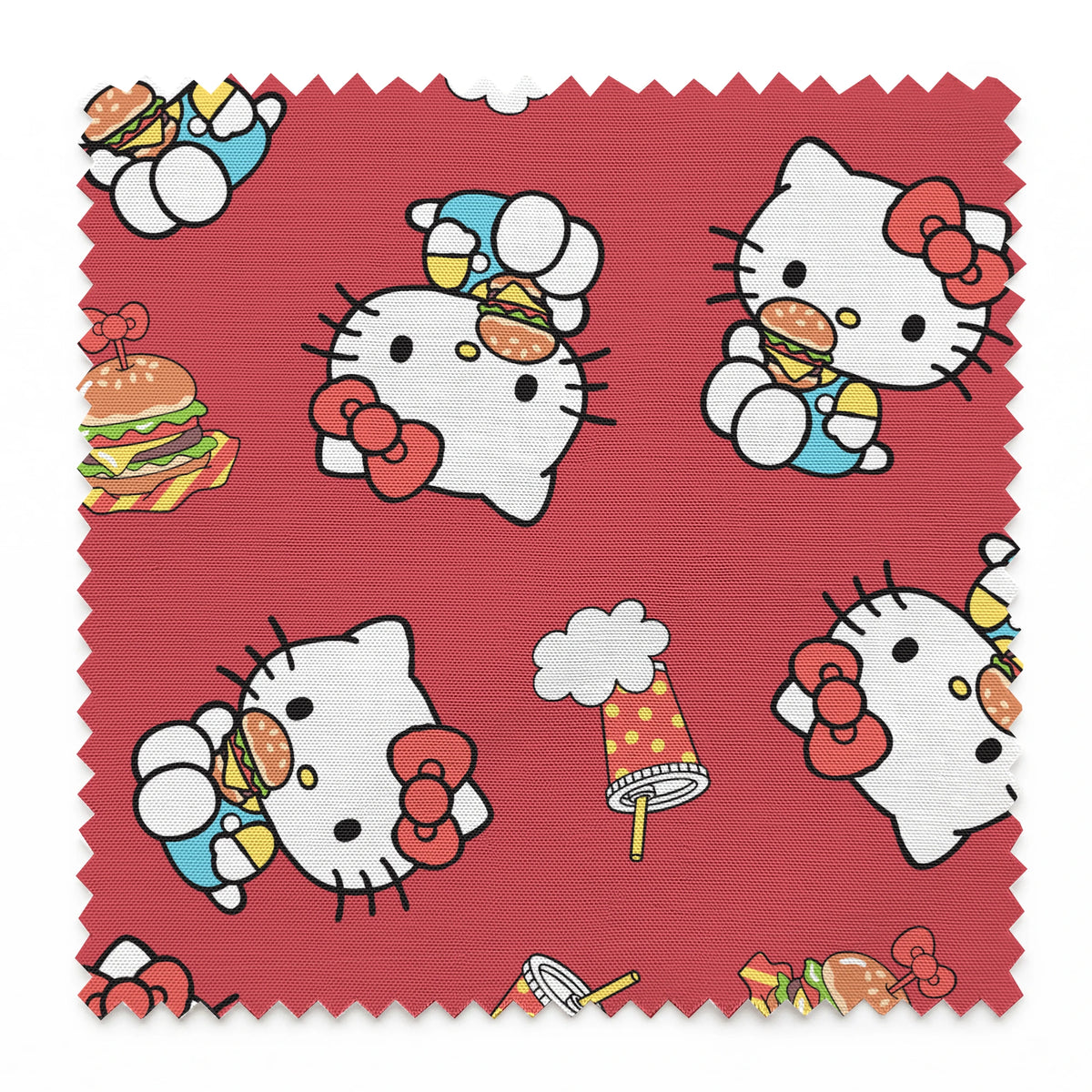 Hello Kitty® Burgers on Red Fabric