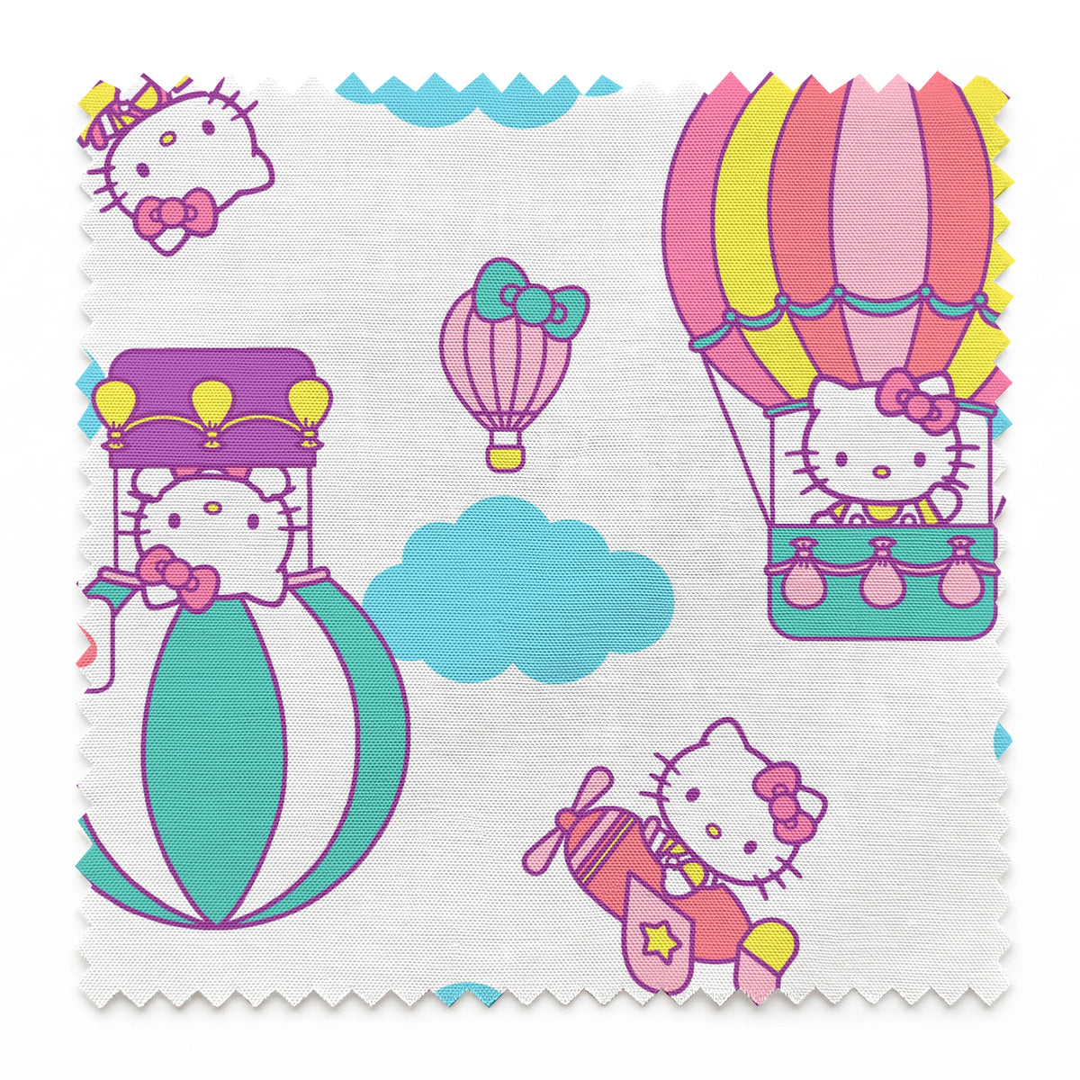 Hello Kitty® Hot Air Balloons on White Fabric
