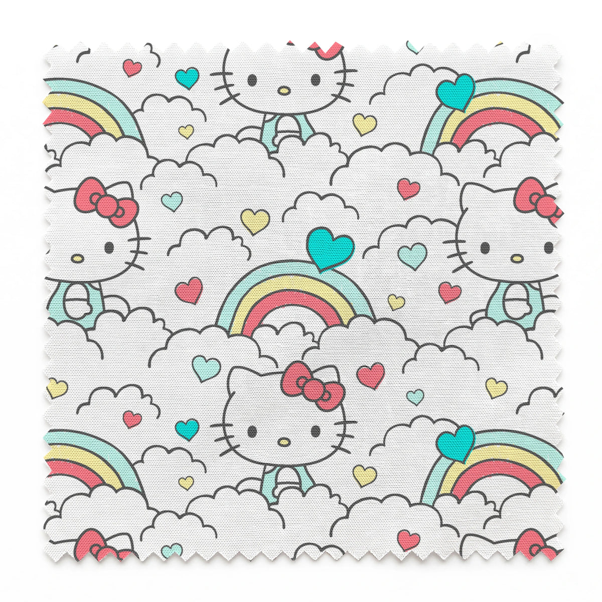 Hello Kitty® Clouds with Rainbows Hearts Fabric