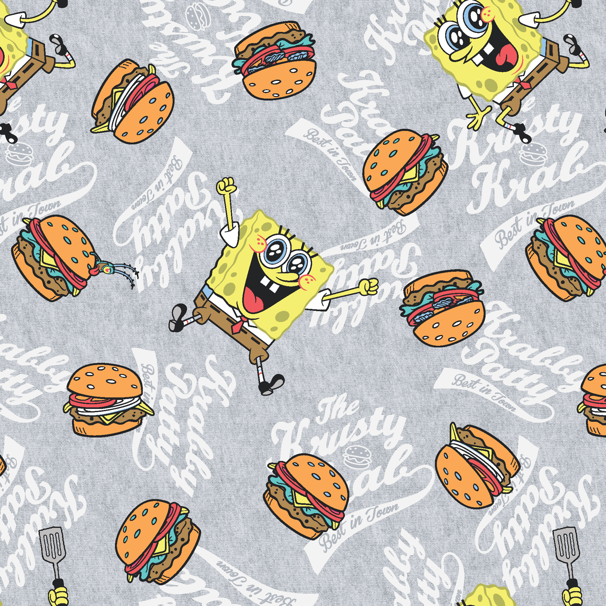 SpongeBob Krabby Patty Toss on Heather Gray | Shop Fabric Online, image size:2048x2048