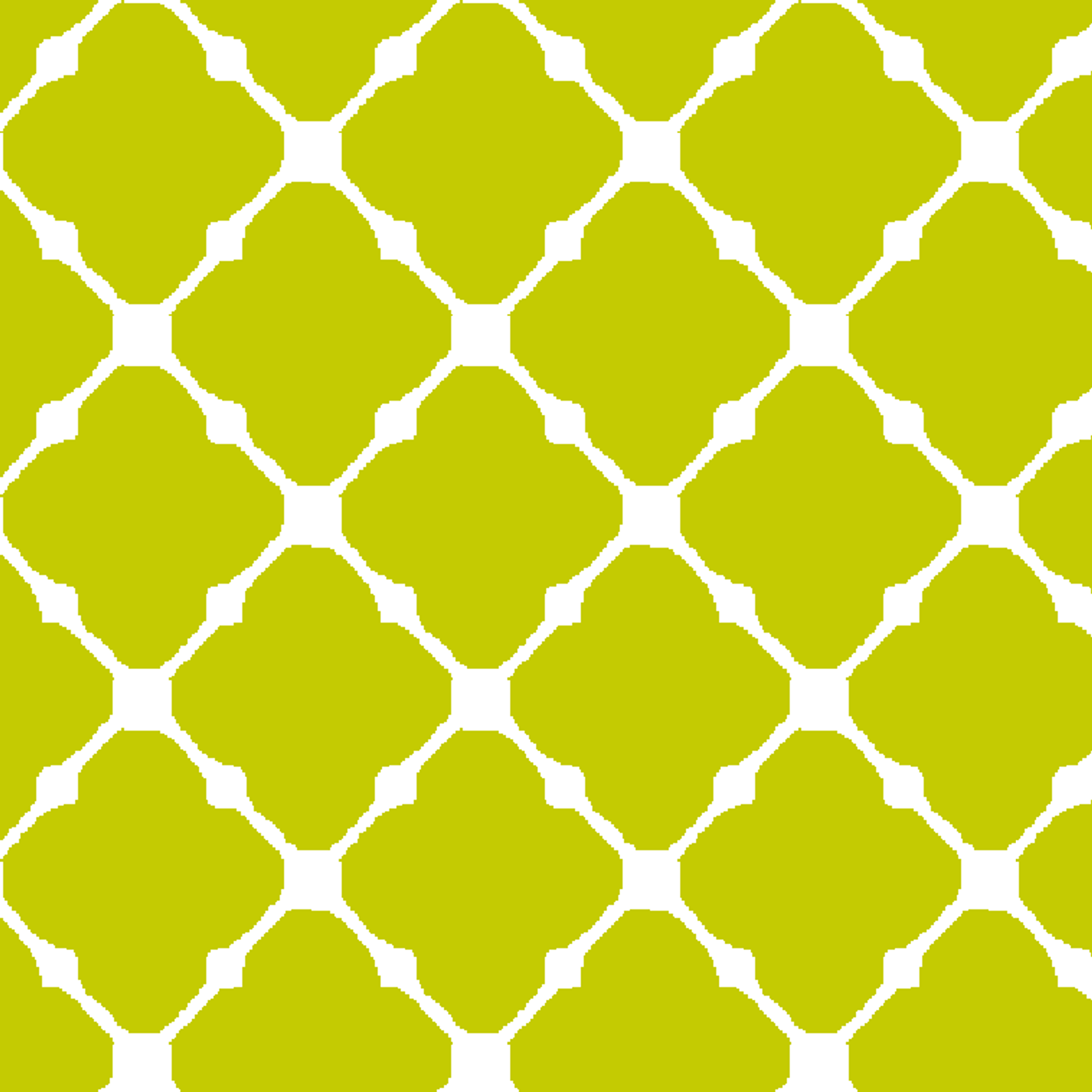 Chartreuse green quatrefoil pattern on white background, forming a geometric lattice design tiled preview square