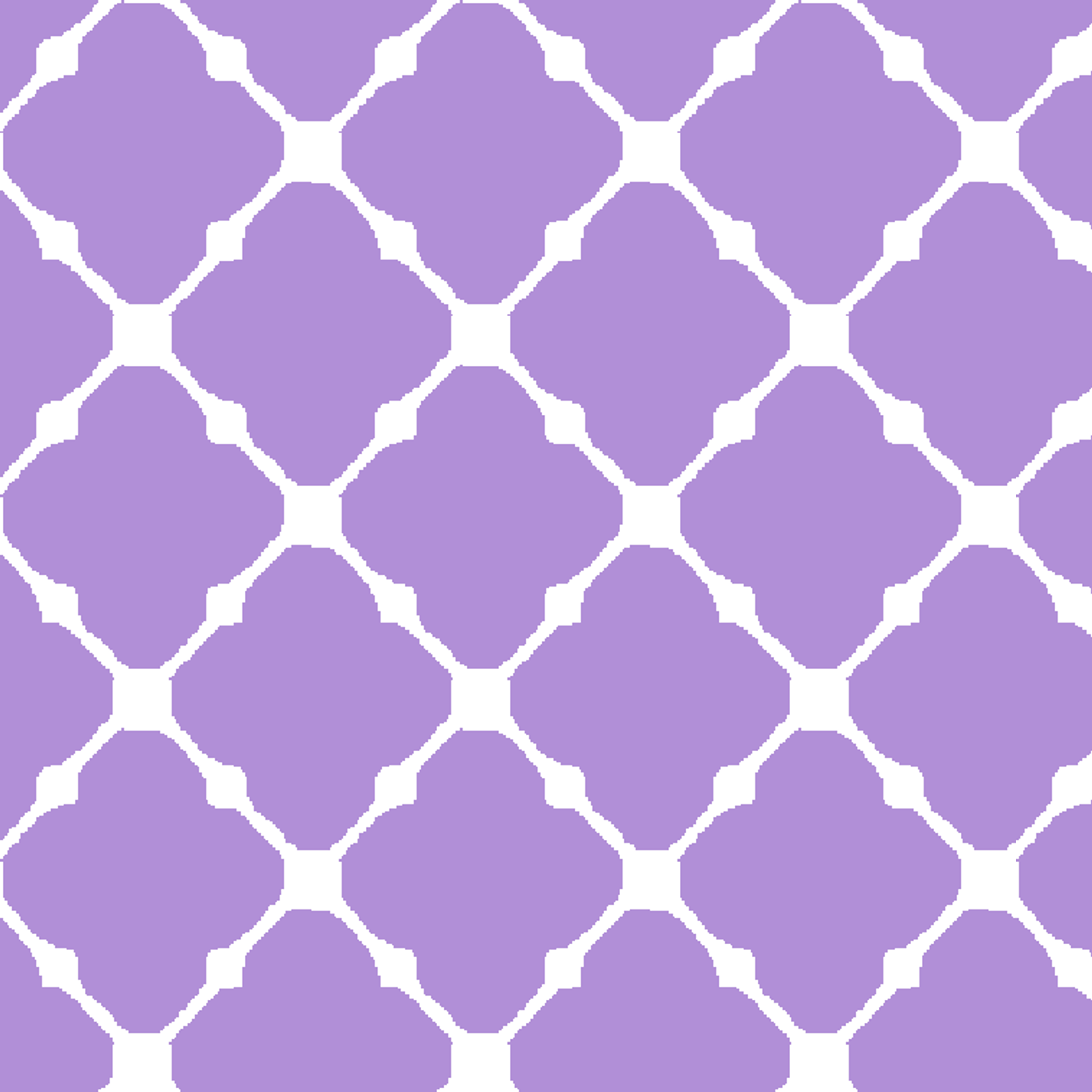 Purple quatrefoil pattern with white lattice grid on lavender background tiled preview square