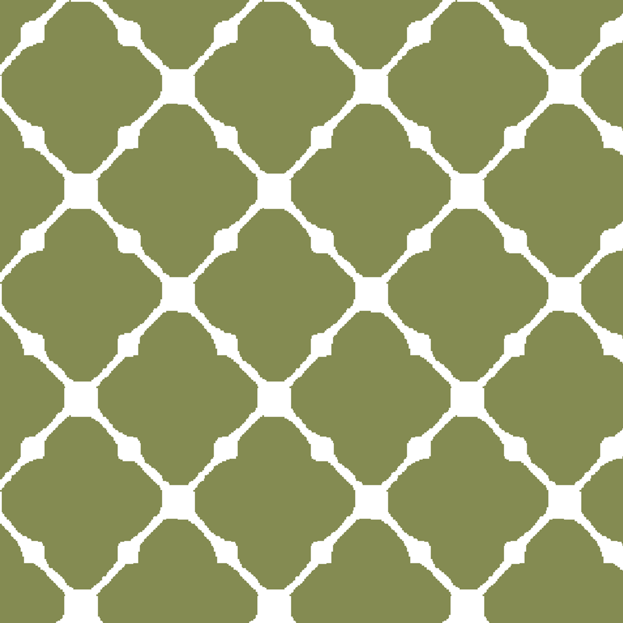 Sage green quatrefoil pattern with white lattice lines forming a Moroccan-style geometric design tiled preview square
