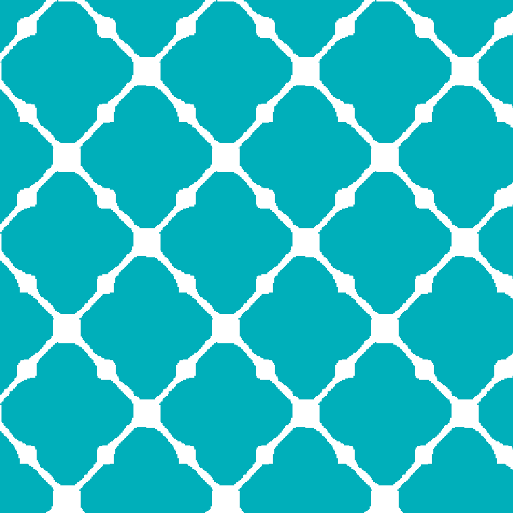 Turquoise and white quatrefoil pattern with Moroccan-inspired geometric design tiled preview square