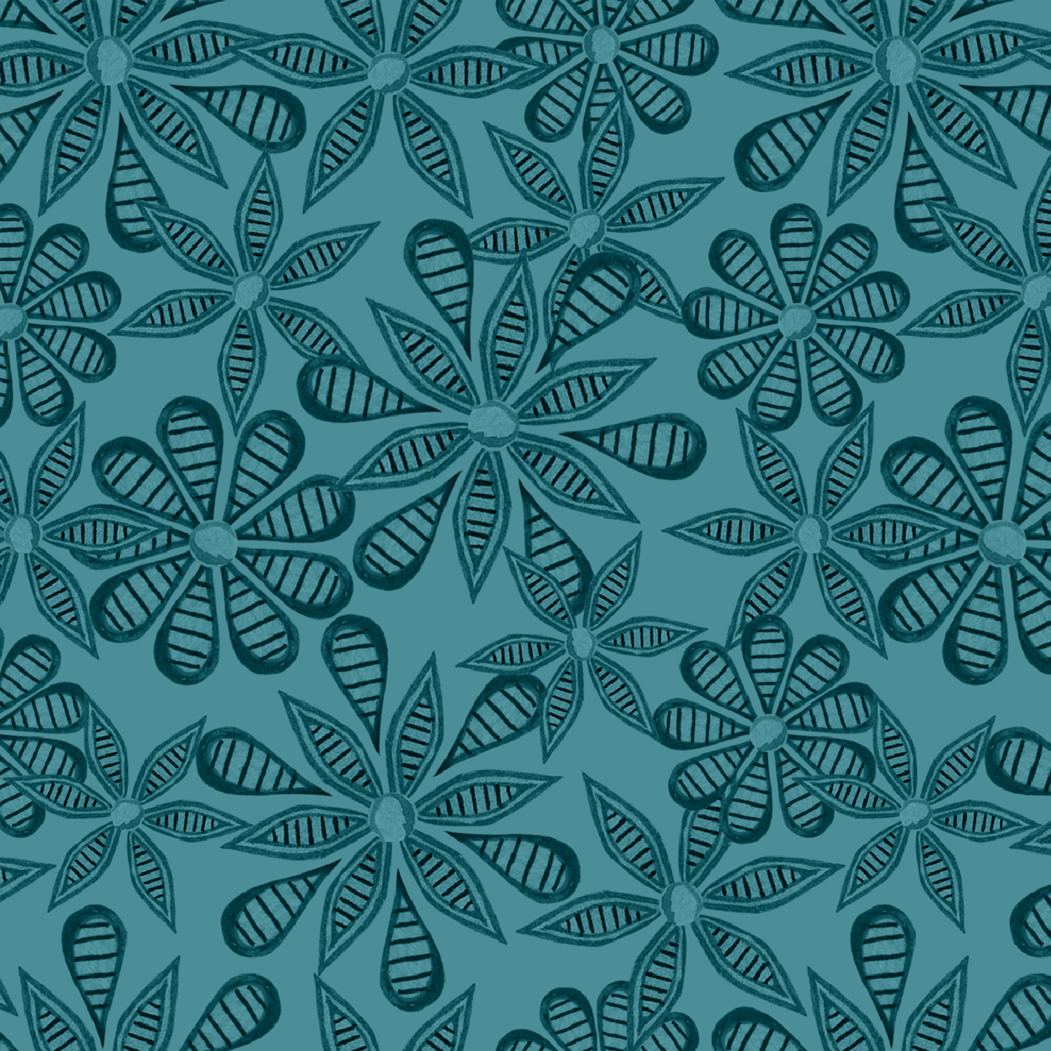 Outlined floral pattern in dark teal on a lighter teal background by Nicole Tamarin. tiled preview square