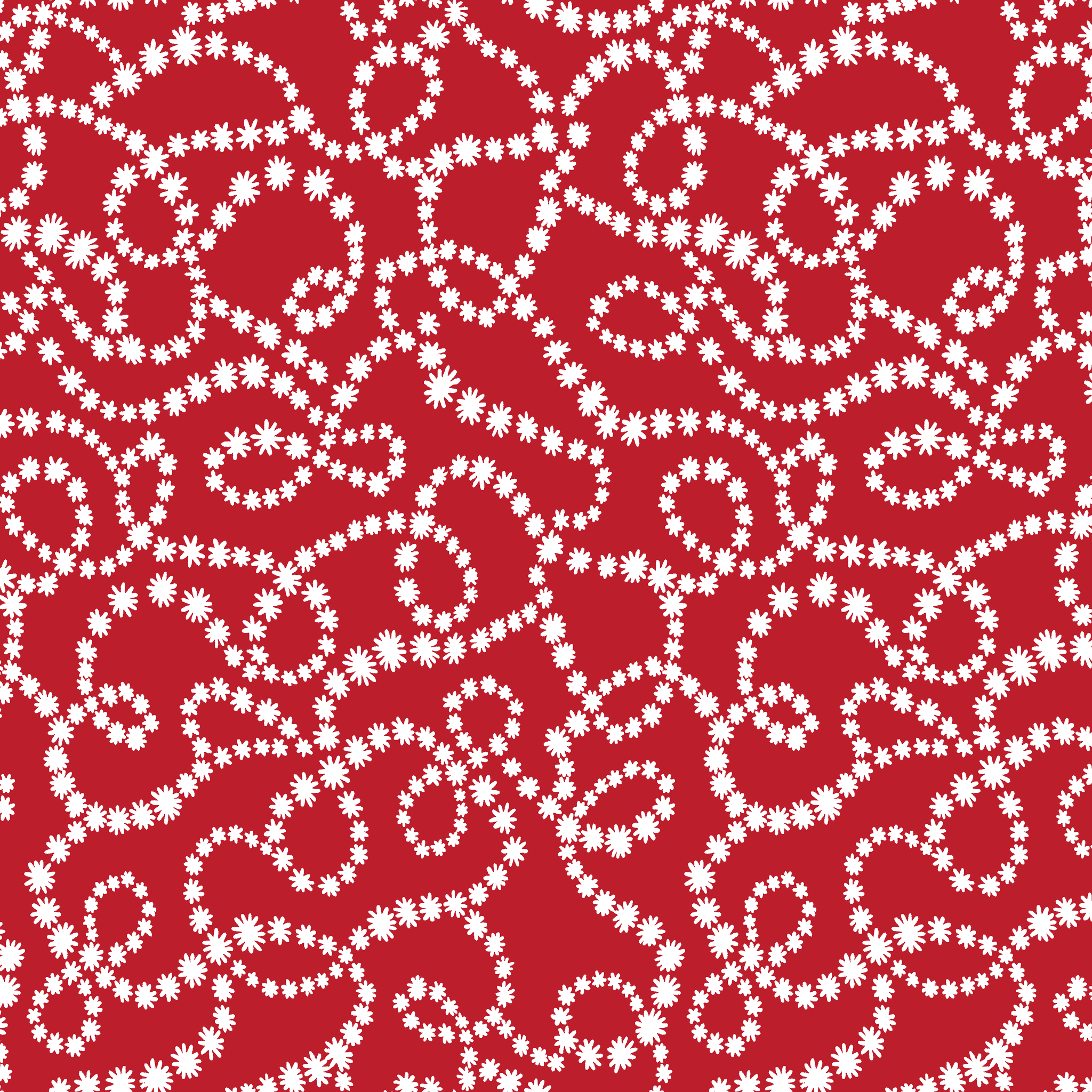 White dotted swirl pattern on rich red background creating decorative curving lines tiled preview square