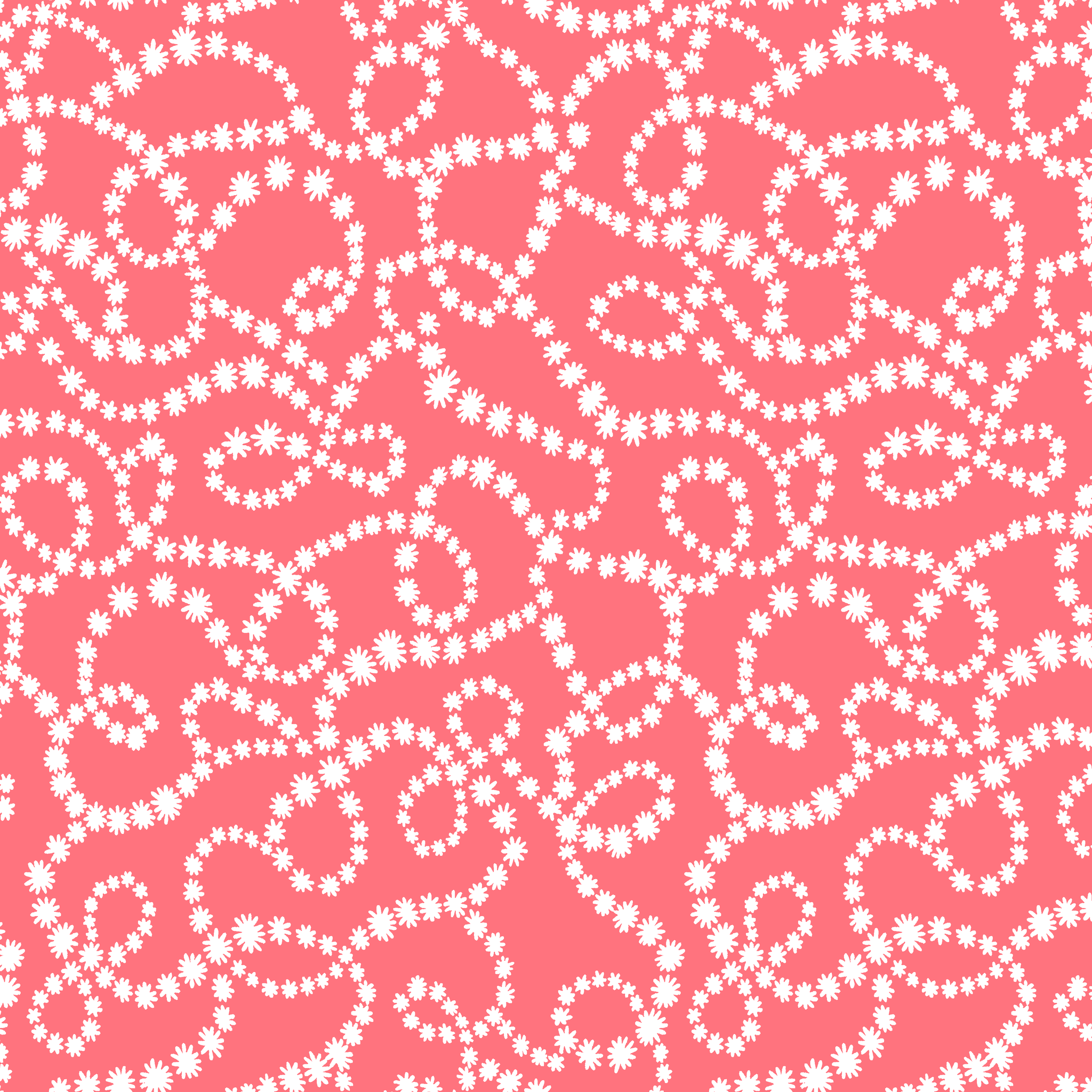 White dot patterns forming swirling chains on coral pink background tiled preview square
