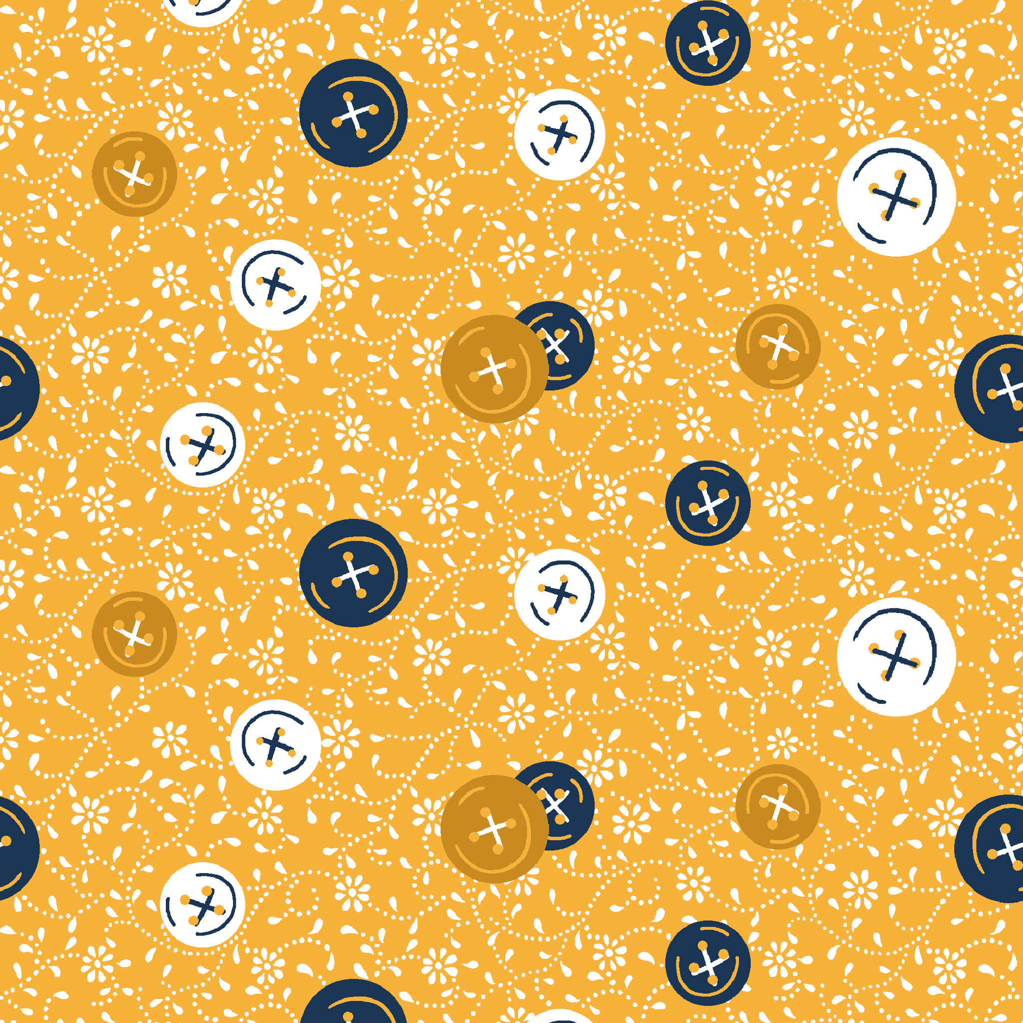 Circular buttons with cross symbols in gold, navy, and white scattered on a gold floral background tiled preview square