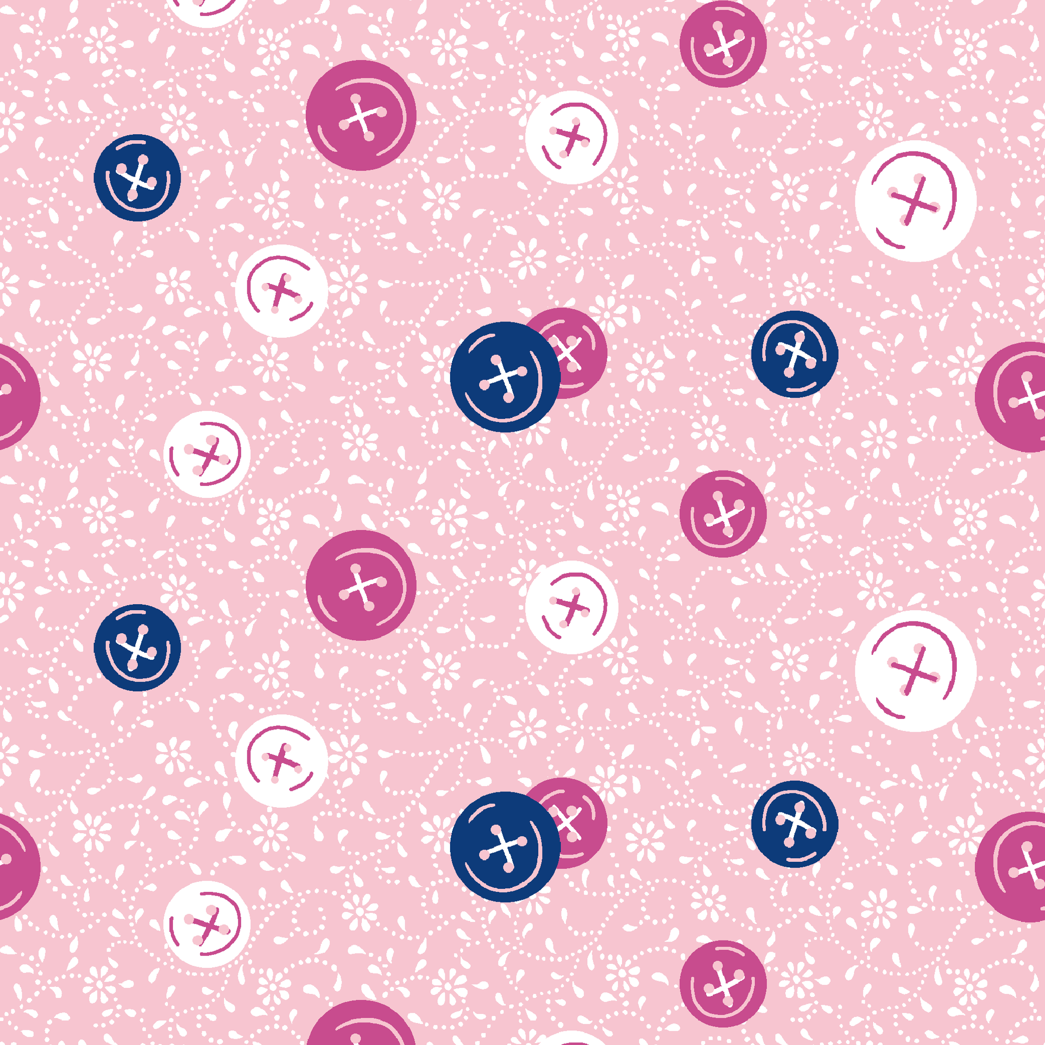 Scattered buttons in white, pink, and navy on a light pink floral background tiled preview square