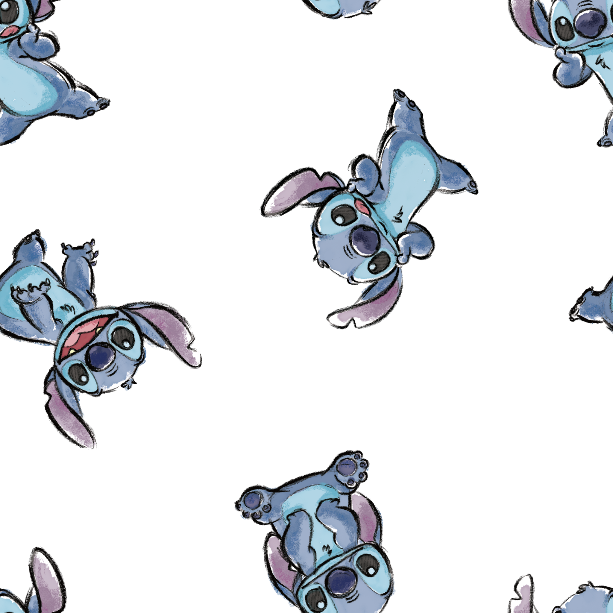 Blue cartoon Stitch characters from Disney's Lilo & Stitch in various playful poses on white background tiled preview square