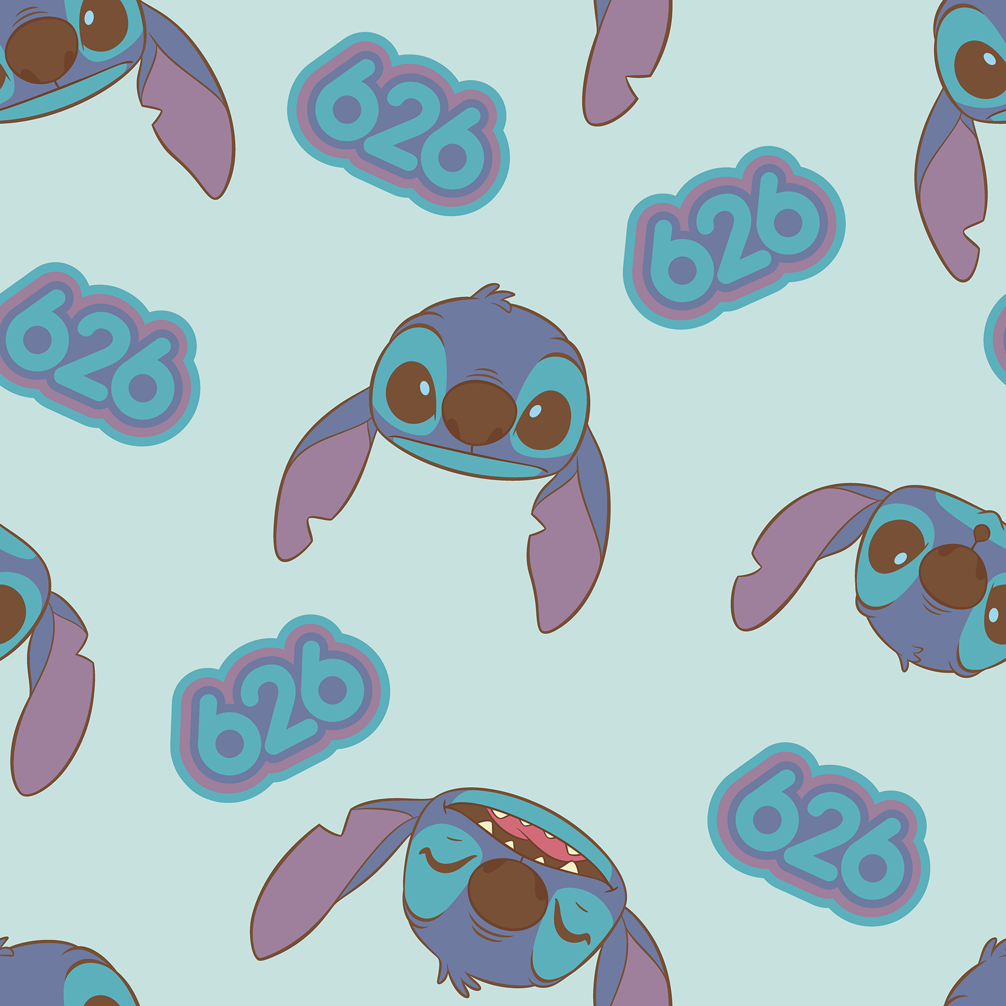 Blue cartoon creatures with large ears and swirl patterns on light teal background tiled preview square