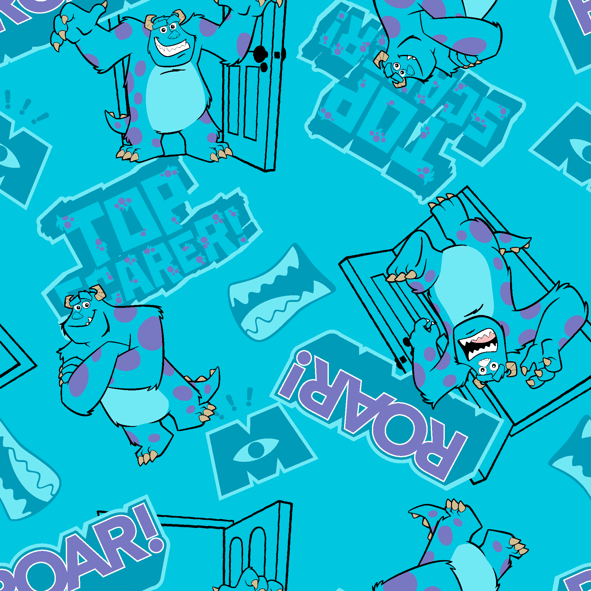 Monsters Inc's Sulley with "Roar" text and doorway motifs from movie tiled preview square