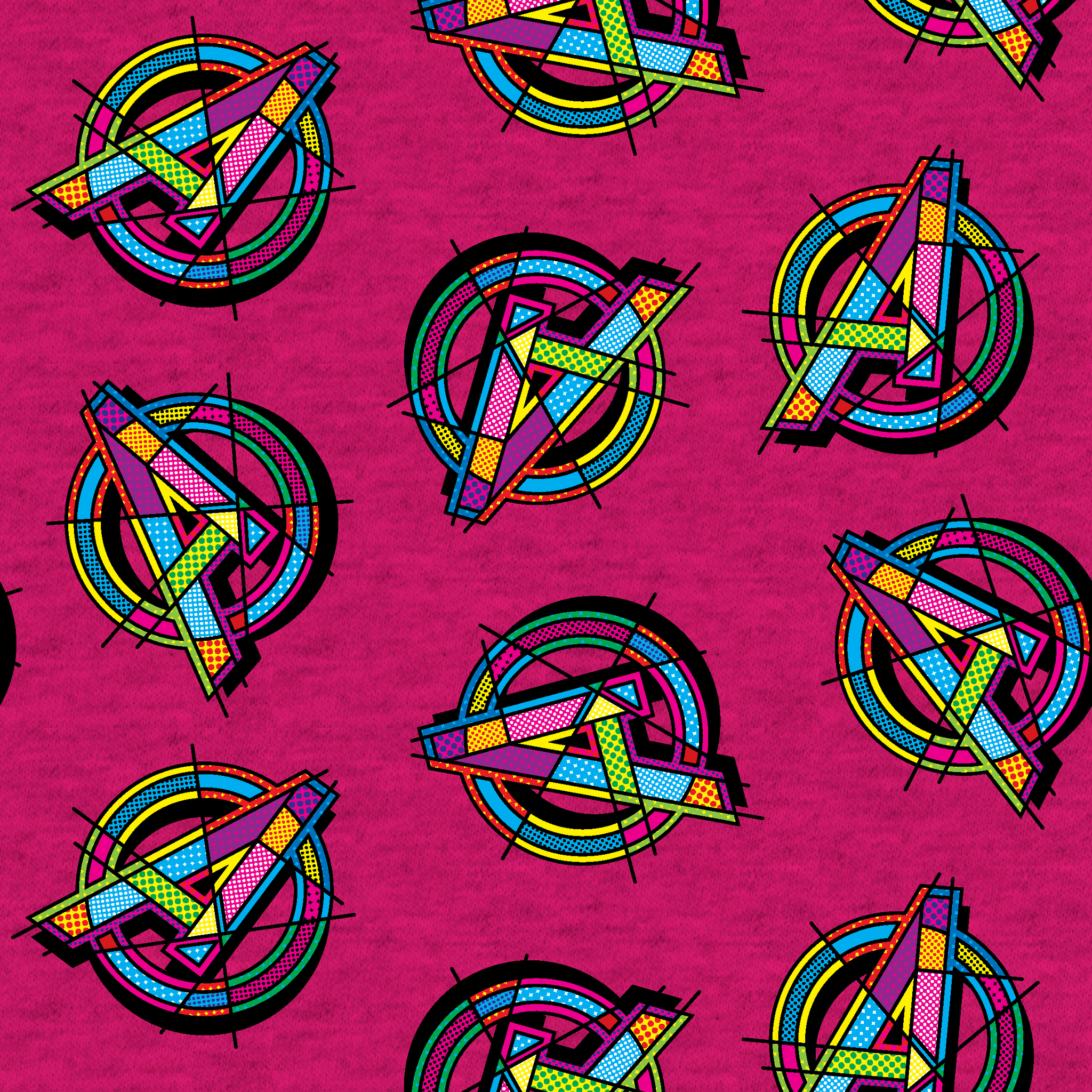 Vibrant Avengers pattern in neon colors on magenta background tiled preview square