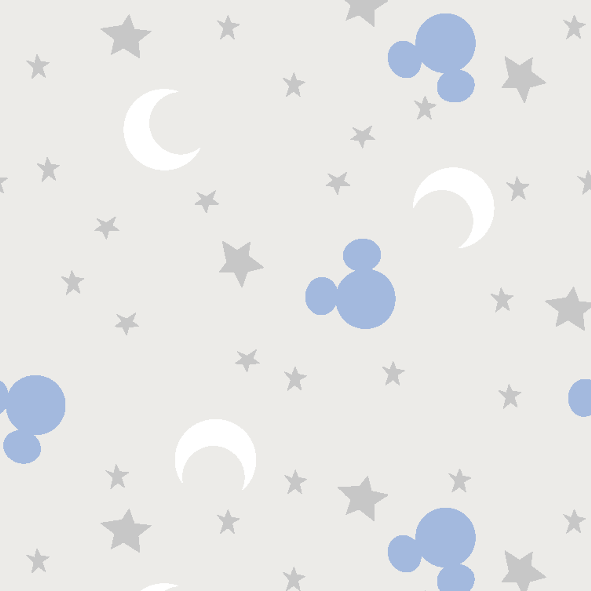 Blue Mickey Mouse silhouettes with white moons and gray stars on light gray background tiled preview square