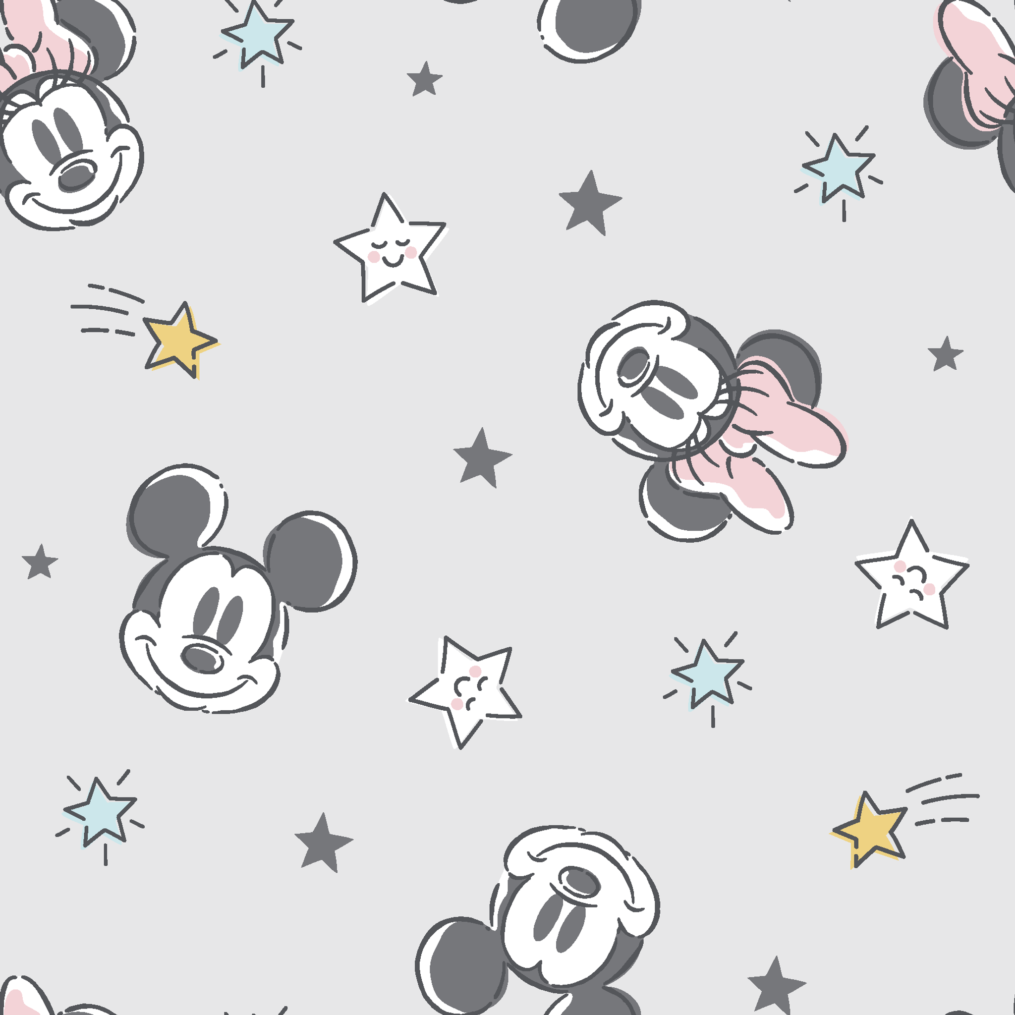 Mickey and Minnie Mouse pattern with stars on light gray background tiled preview square