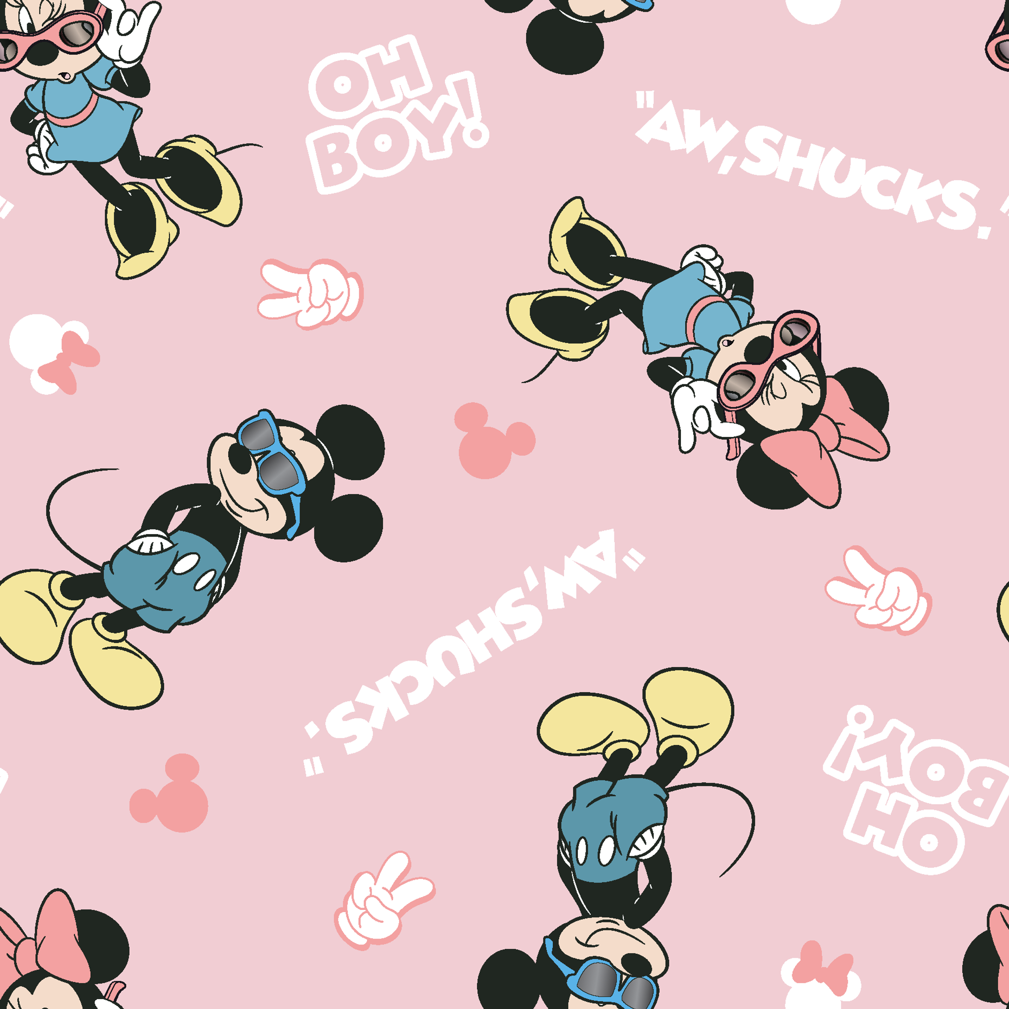 Disney cartoon characters on pink background with expressions "Oh Boy" and "Aw Shucks" in repeating pattern tiled preview square