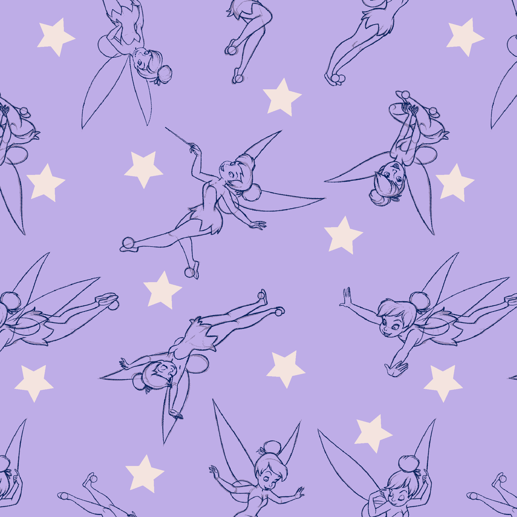 Tinker Bell dancing across a lavender purple background with white stars tiled preview square