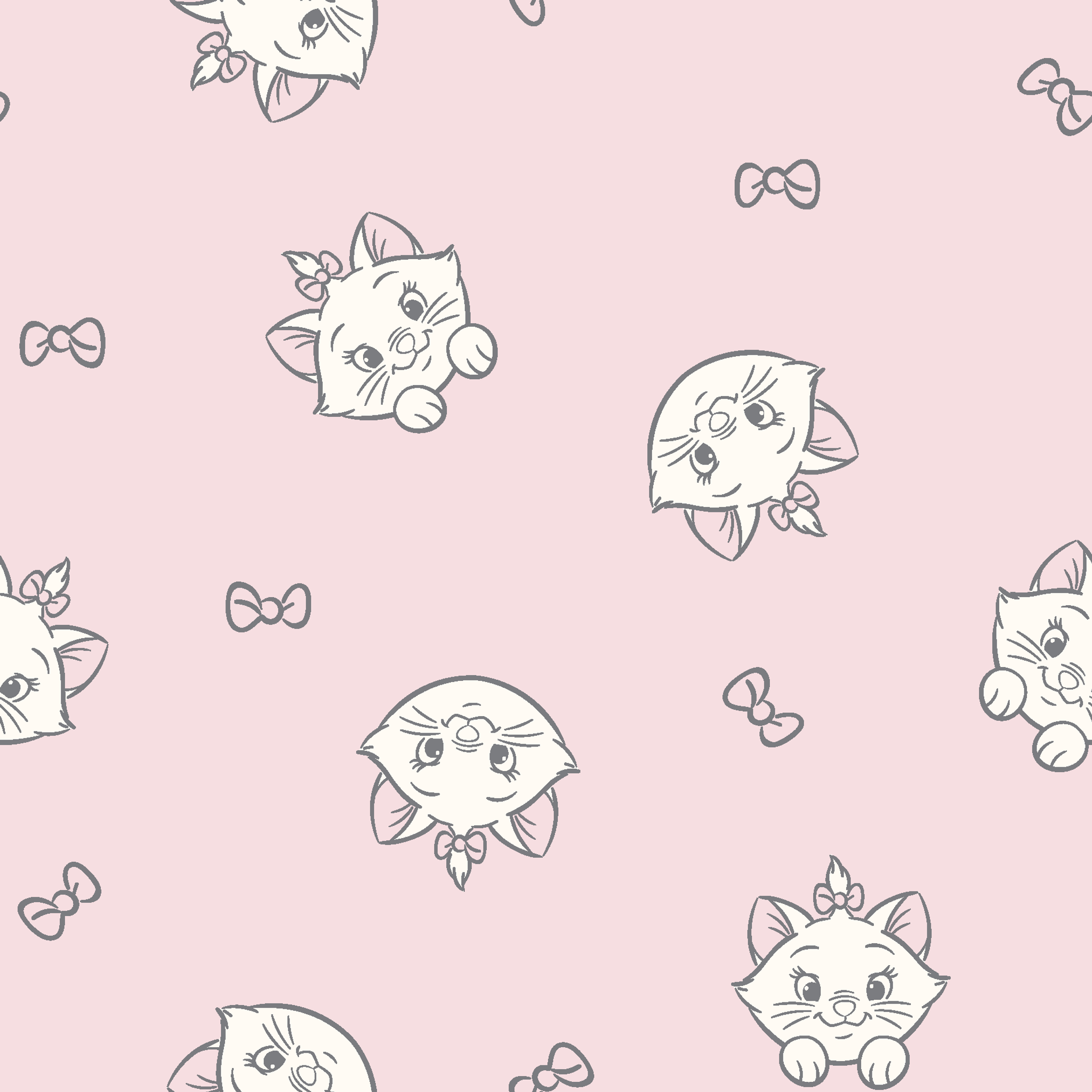 Cute cartoon cat faces with bows pattern on light pink background tiled preview square