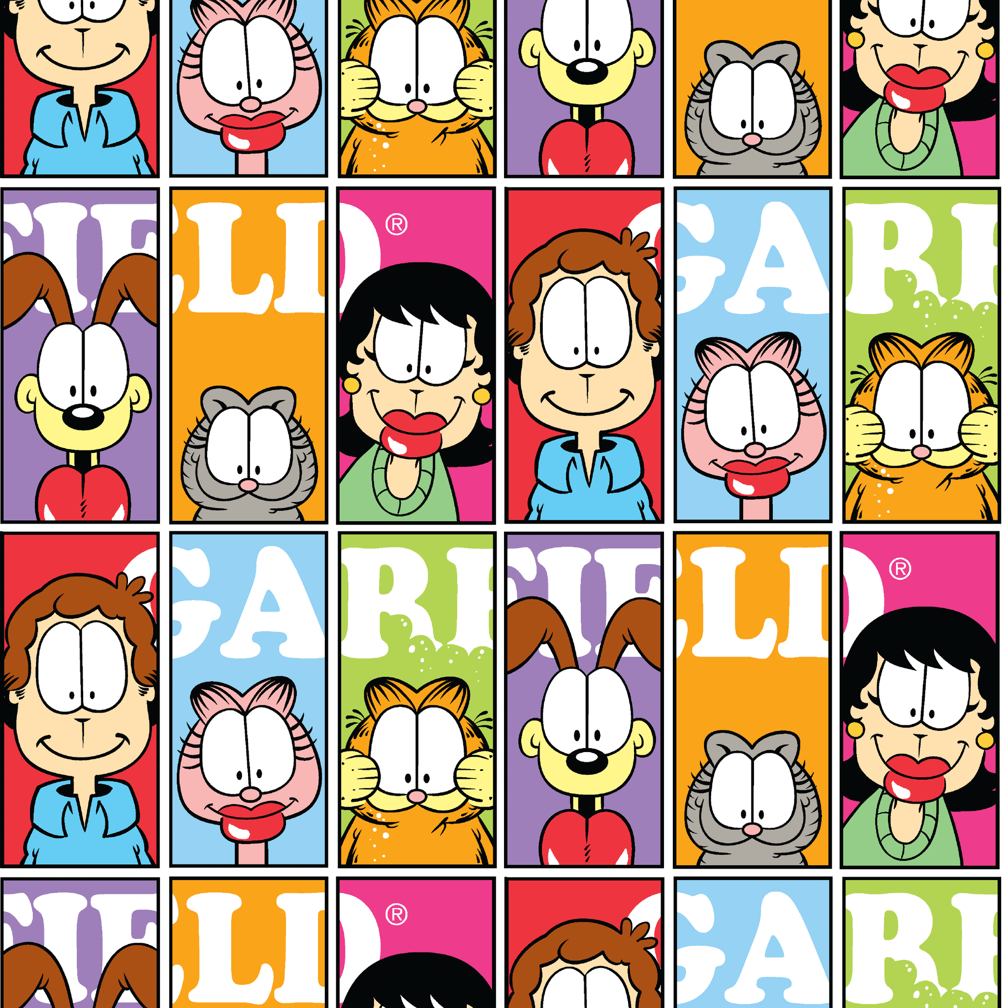 Colorful comic grid pattern with Garfield characters and letters arranged in repeating squares tiled preview square