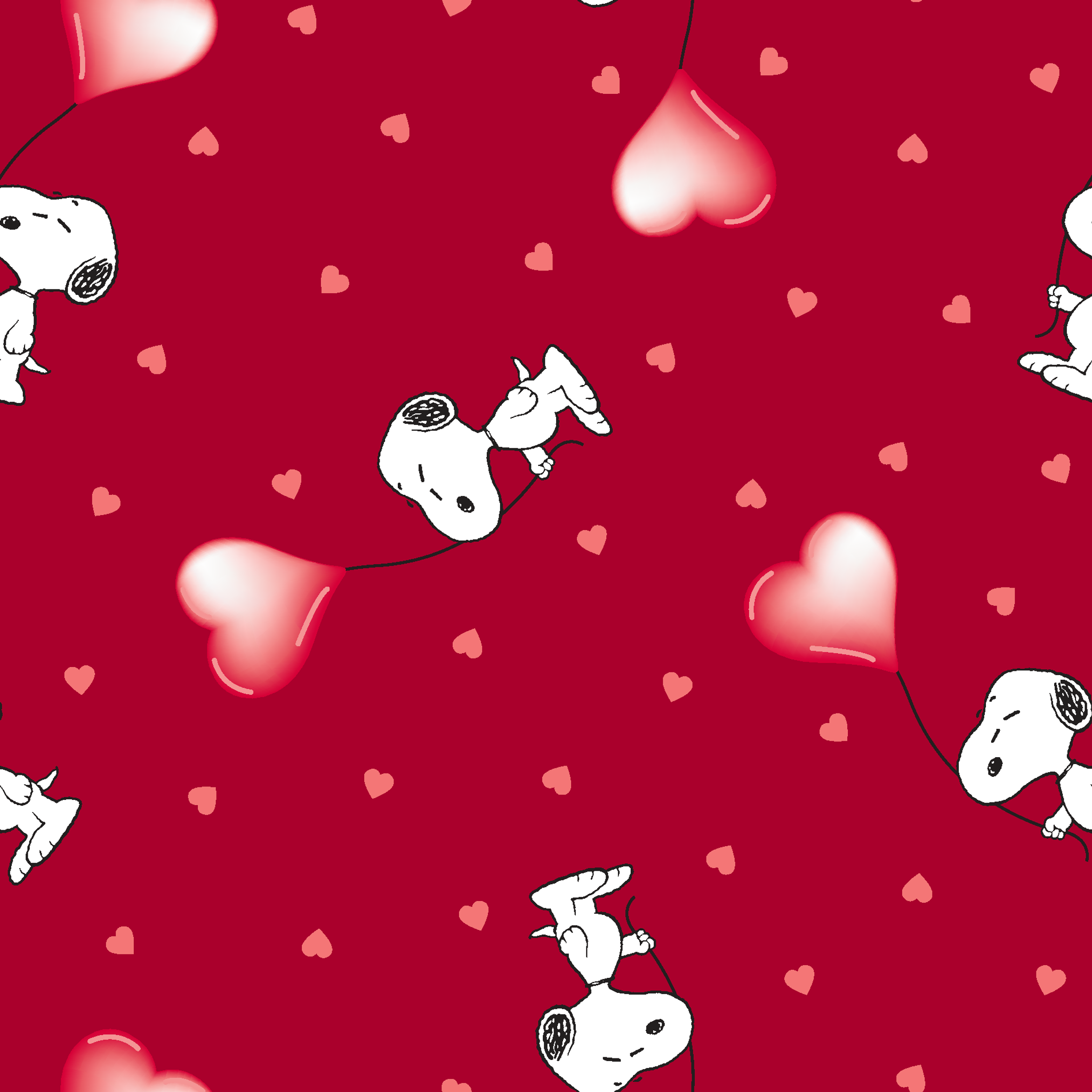 Snoopy scattered on red background with pink and white hearts pattern tiled preview square