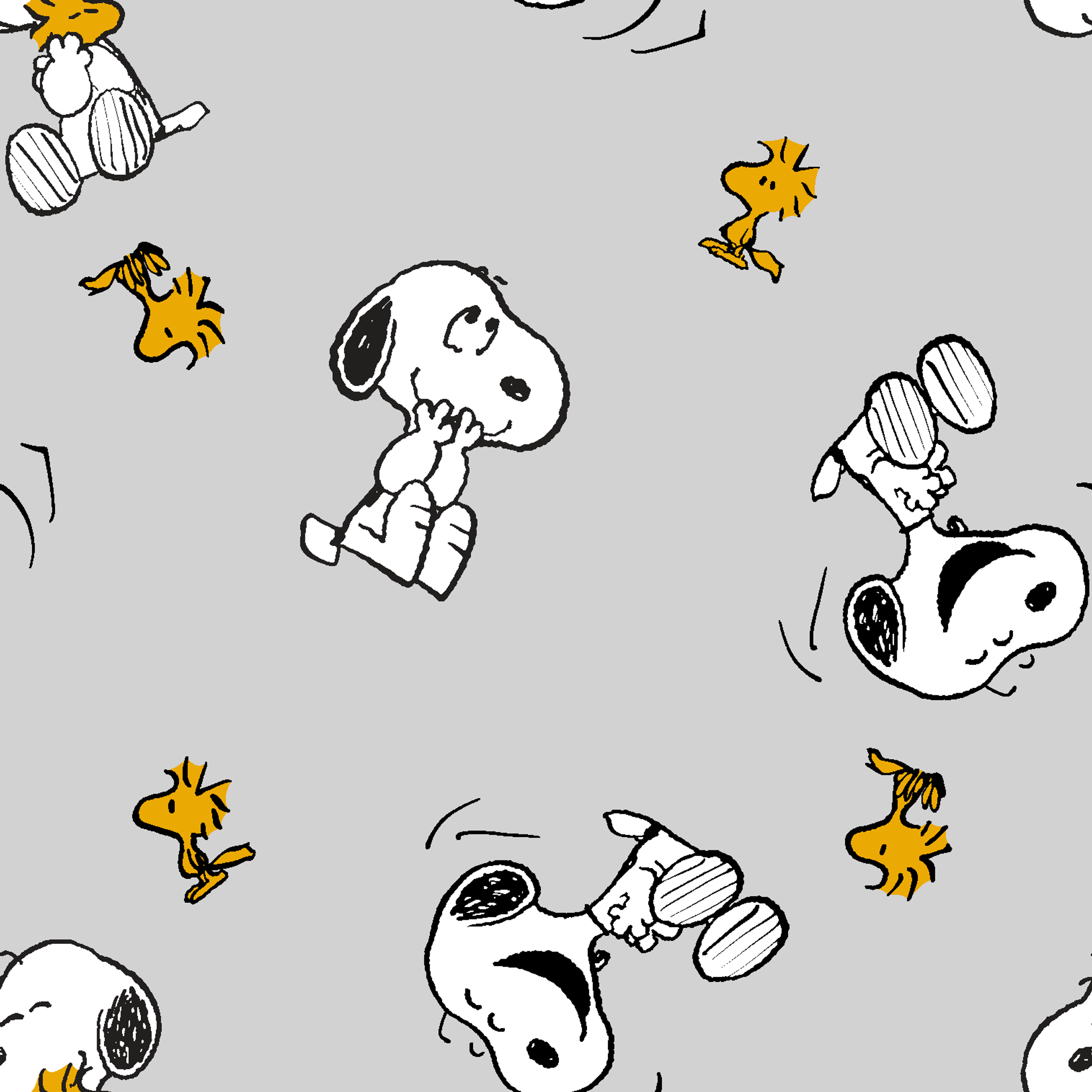 Pattern of Peanut's Snoopy and Woodstock on light gray background tiled preview square