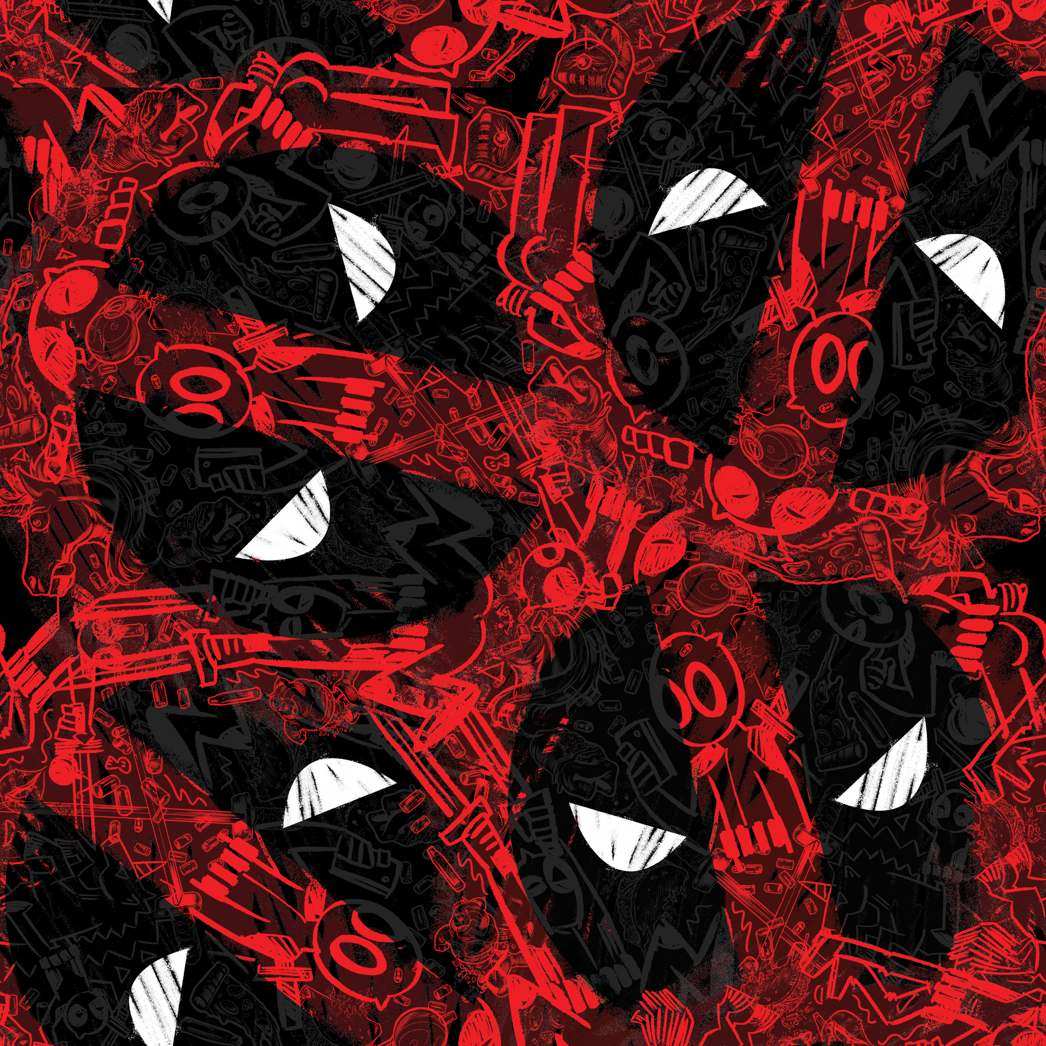 Abstract pattern of red and black chaotic lines with white triangular shapes scattered throughout the design tiled preview square